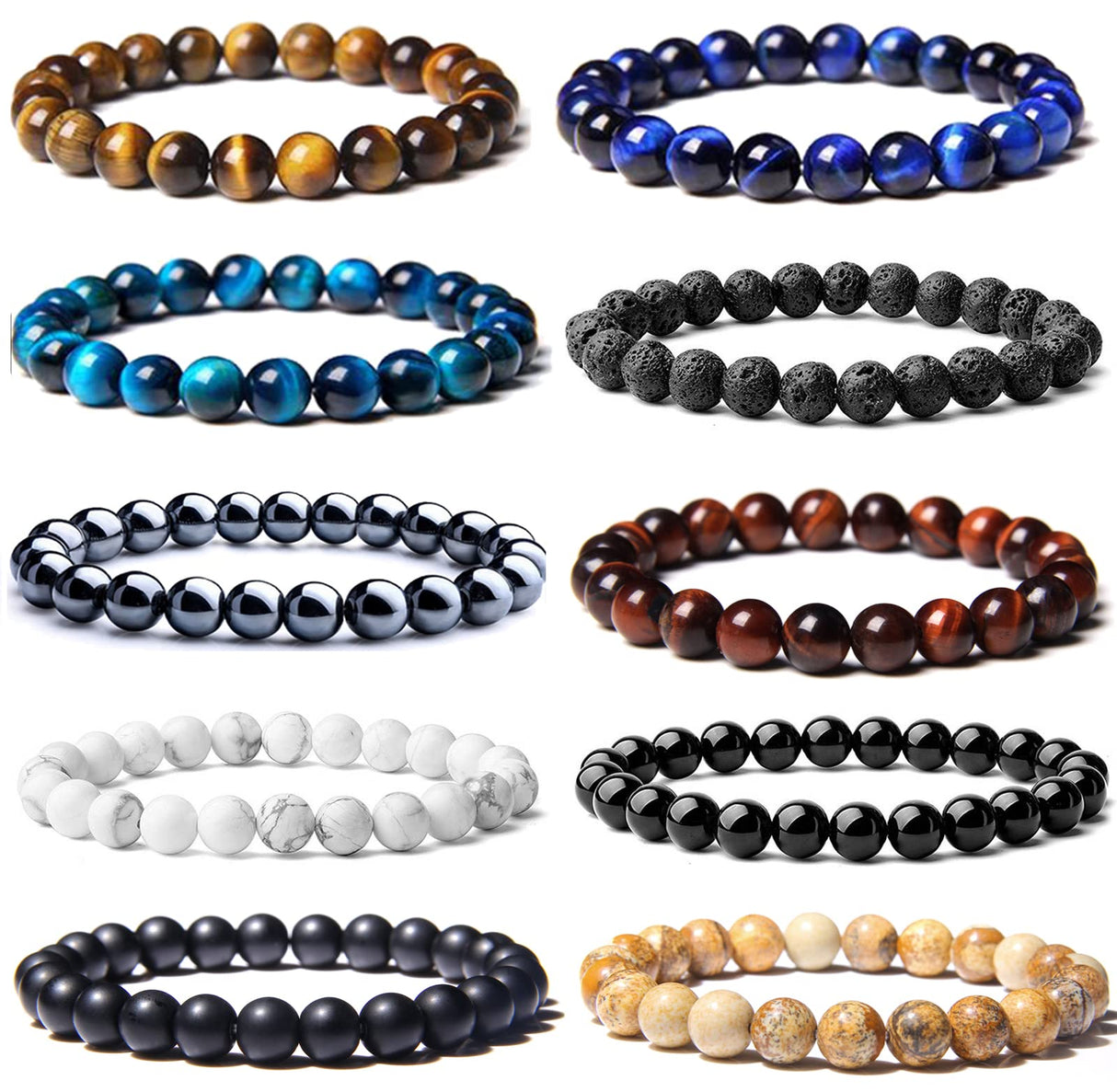 SONNYX 10PCS 8MM Tiger Eye Bracelet for Men Women
