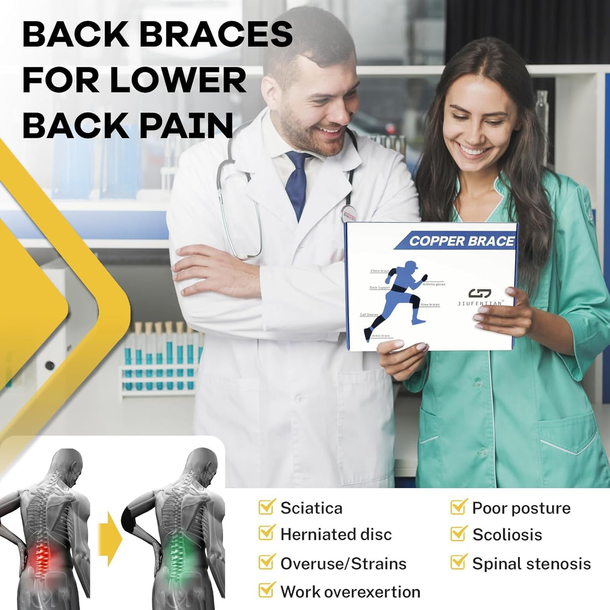 JIUFENTIAN Copper Back Braces for Lower Back Pain with Support System - Lower Back Brace for Herniated Disc,Lumbar supports for Sciatica, Scoliosis,Heavy Lifting and Work(X-Large)