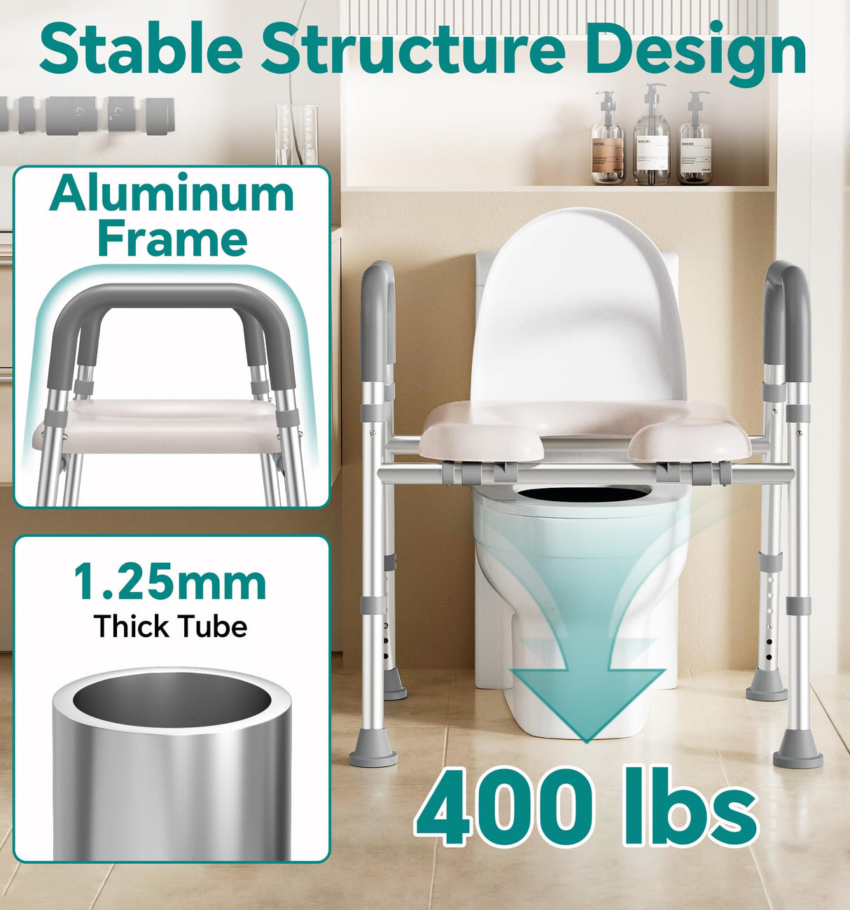 Soundfuse Toilet Seat Risers for Seniors, FSA HSA Eligible Raised Toilet Seat with Handles, Adjustable Height & Width, Cozy Padded 400lb Elevated Toilet Seat, Fit Any Toilet
