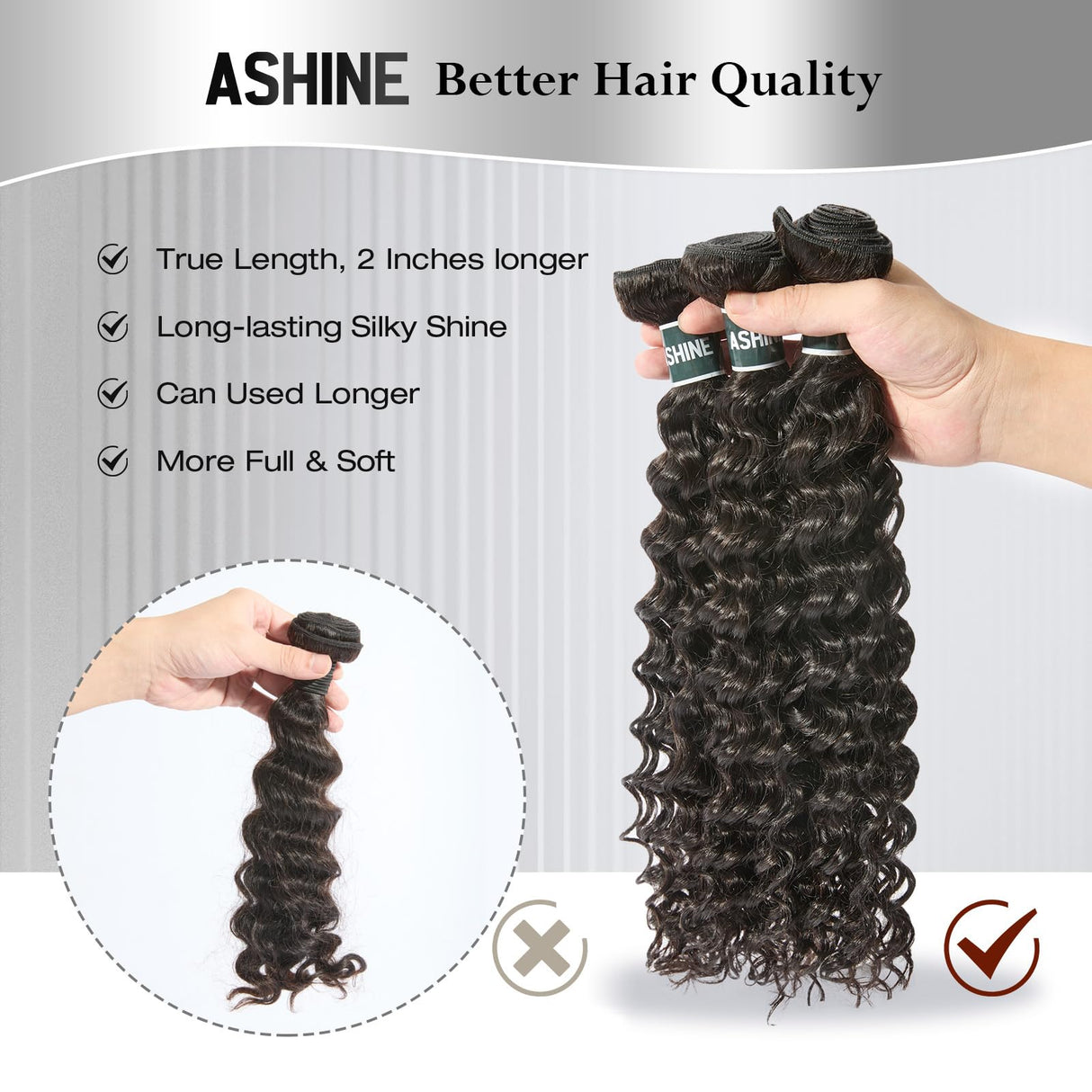 ASHINE Human Hair Bundles Deep Wave Unprocessed Cambodian Raw Hair 16 18 20 Inch, Flip Over Quick Weave Wet and Wave Bundles for Women Natural Black