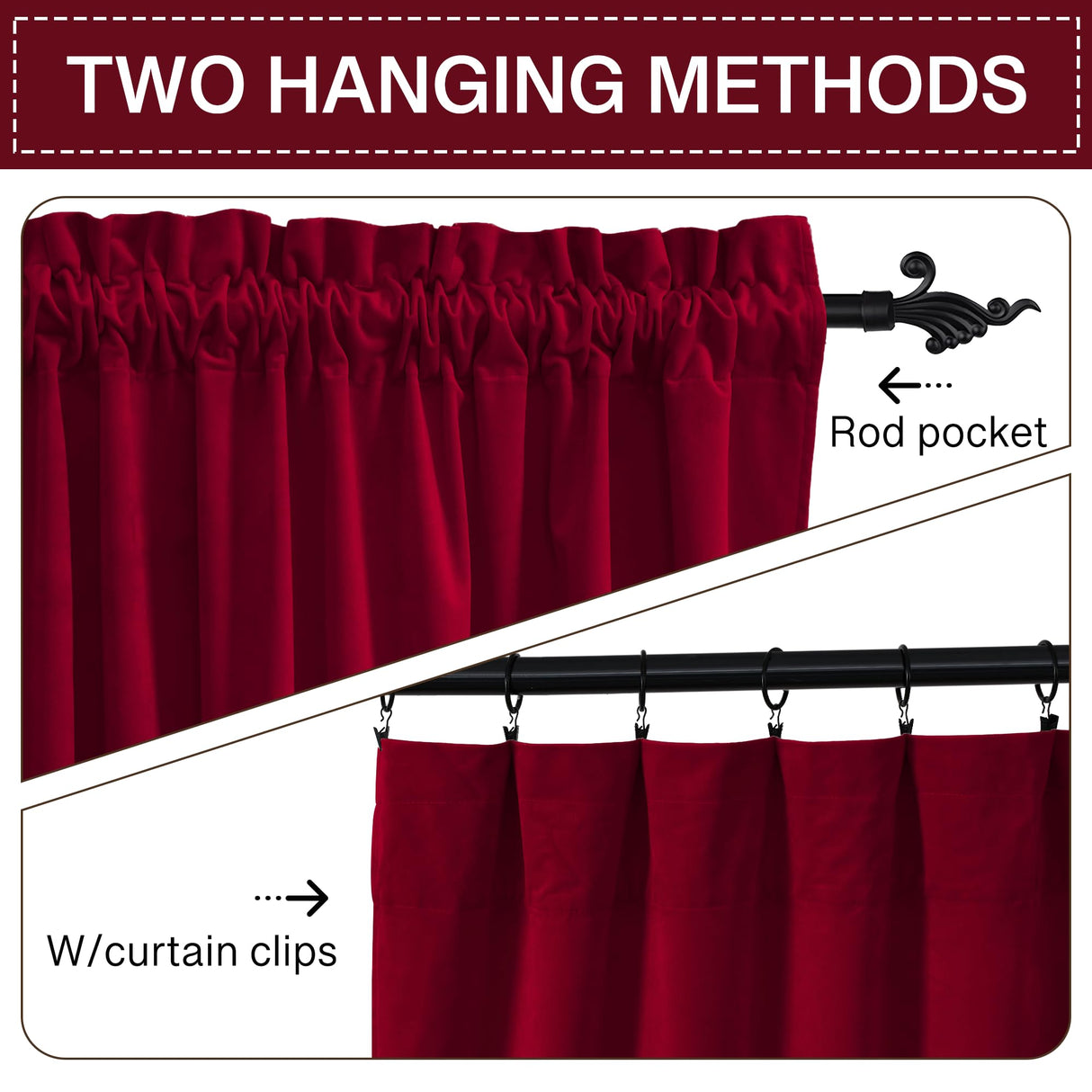 StangH Theater Red Velvet Curtains Christmas Curtains Super Soft Thermal Insulated Window Drapes 84 inches for Living Room Holiday Decorative for Master Bedroom, W52 x L84, 2 Panels