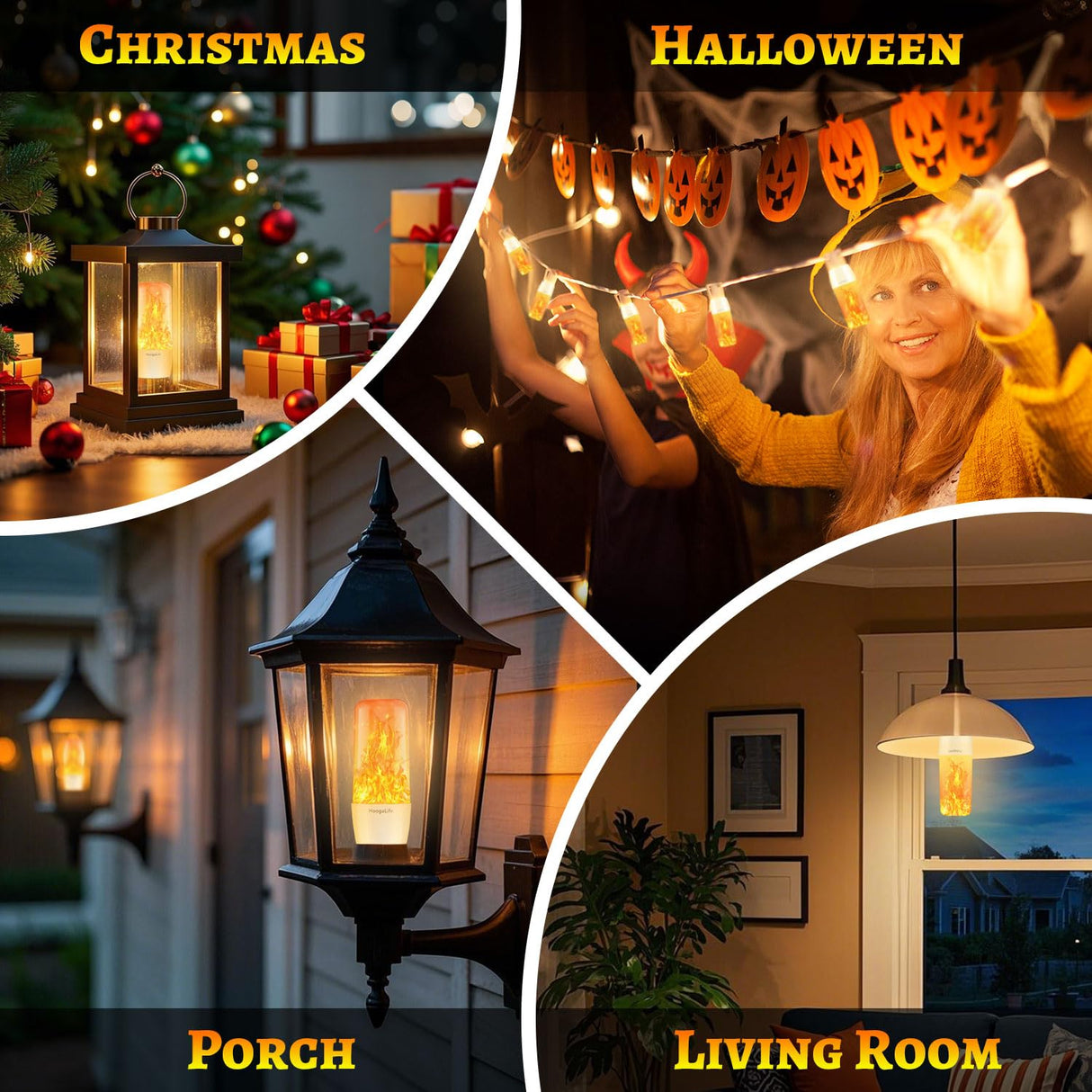 HoogaLife Flame Light Bulbs, E26 Led Flame Light Bulb with Effect of Real Candle Fire Light, 4w Flames Bulbs with Upside Down Effect, for Christmas Halloween Home Party Holiday House Room Porch-4 Pack