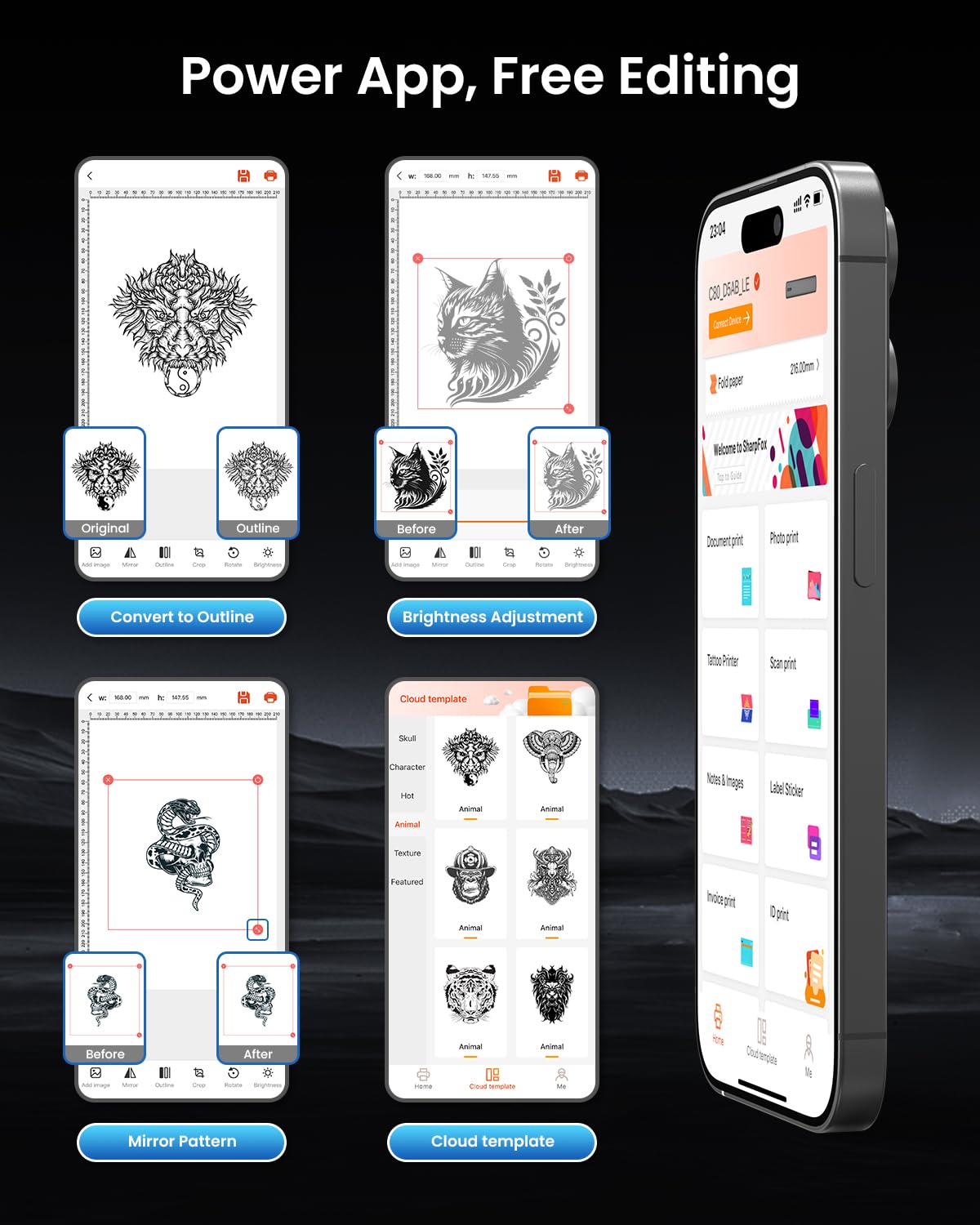 BESTECCT Wireless Tattoo Stencil Printer with 10 pcs of Transfer Paper&10 pcs US Letter Paper,Tattoo Printer Machine for Tattoo Artists& Beginners,Compatible with Phone&PC