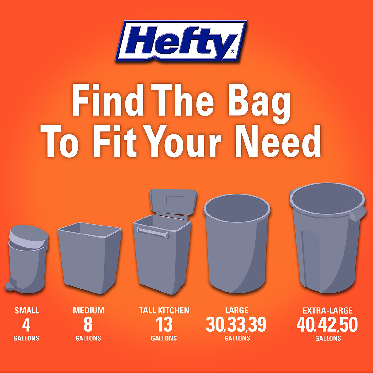 Hefty Ultra Strong Made with 50% Recovered Materials* Tall Kitchen Trash Bags, Gray, Unscented, 13 Gallon, 110 Count