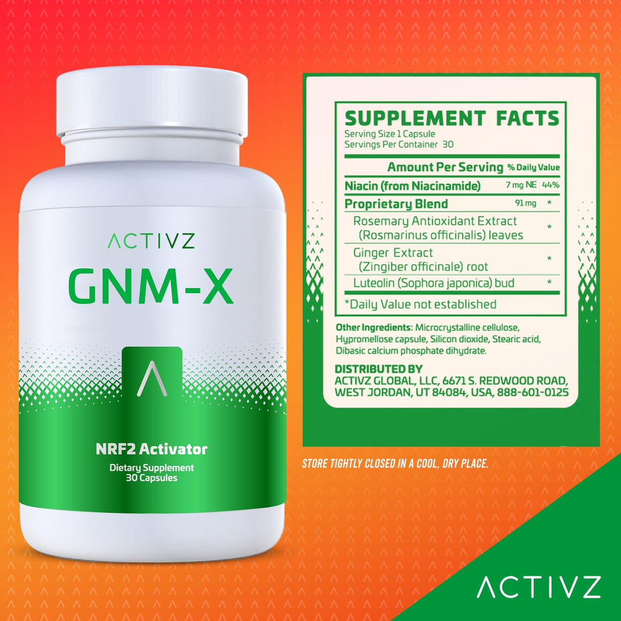ACTIVZ GNM-X - Nrf2 Activator for Genetic Cellular Defense and Enhanced Well-Being - Supports Longevity and Epigenetic Health - 30 Capsules