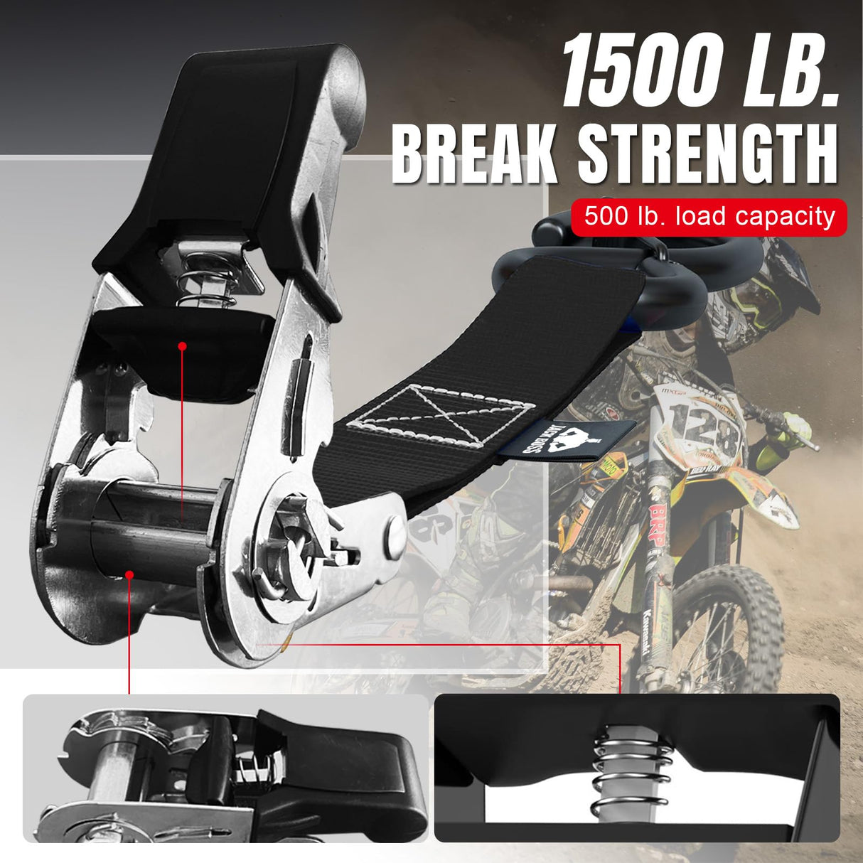 Jack Boss Ratchet Tie Down Straps Set,1500 lbs Break Strength, 1" x 15' Heavy Duty Ratchet Straps with 4X Soft Loops Padded Handles Coated S Hook, Fits for Moving Appliances Motorcycle ATV Truck,Black