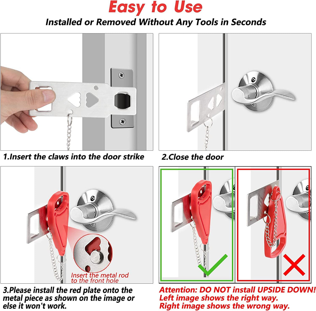 2 Pack Portable Door Lock Home Security Door Lock Travel Lockdown Locks for Additional Safety and Privacy Perfect for Traveling Hotel Home Apartment College 2024 New Model