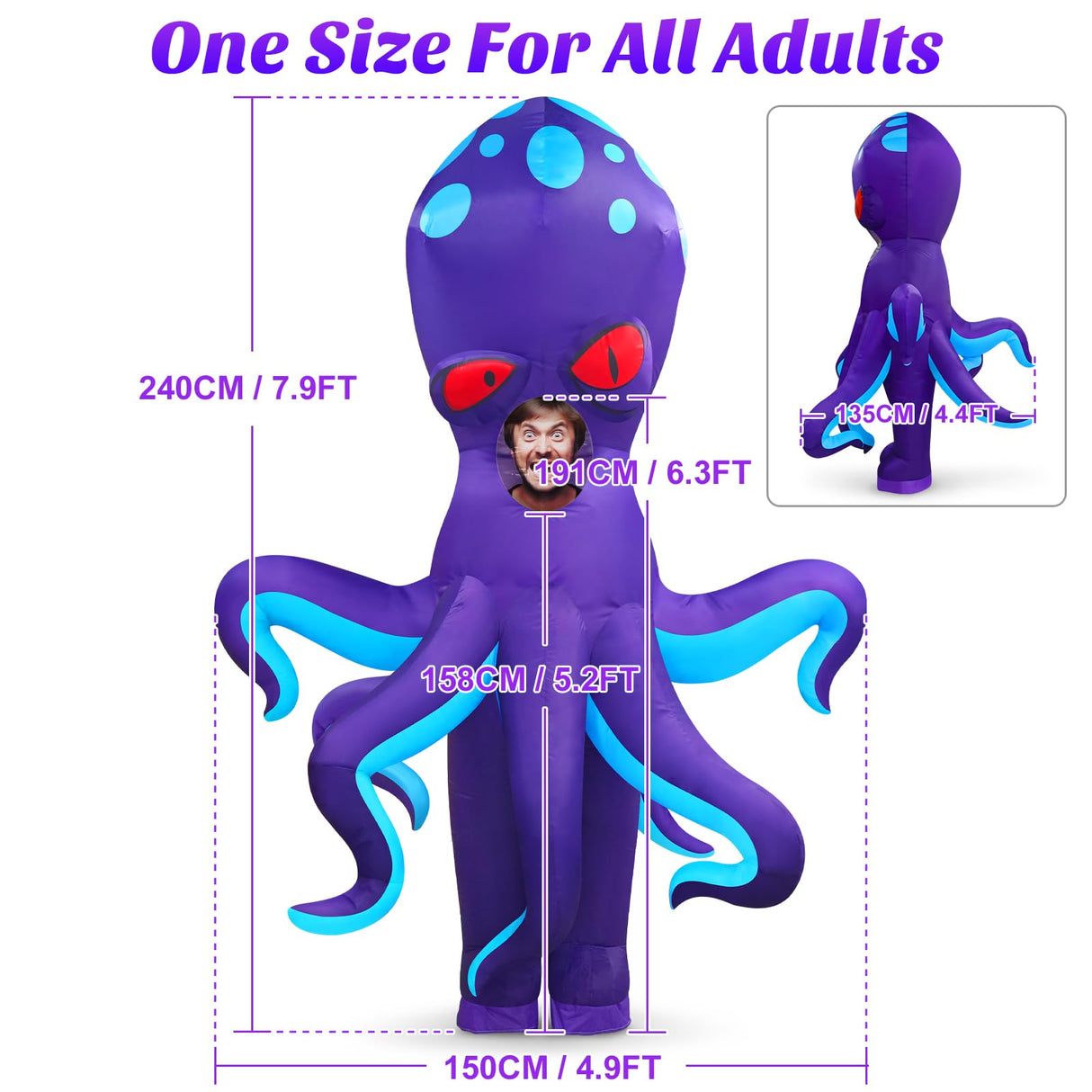 Danxilu Inflatable Costume Adult Full Body Blow Up Octopus Costume Animal Cosplay Men Women Funny Inflatable Halloween Costume Theme Party Christmas Birthday Holiday