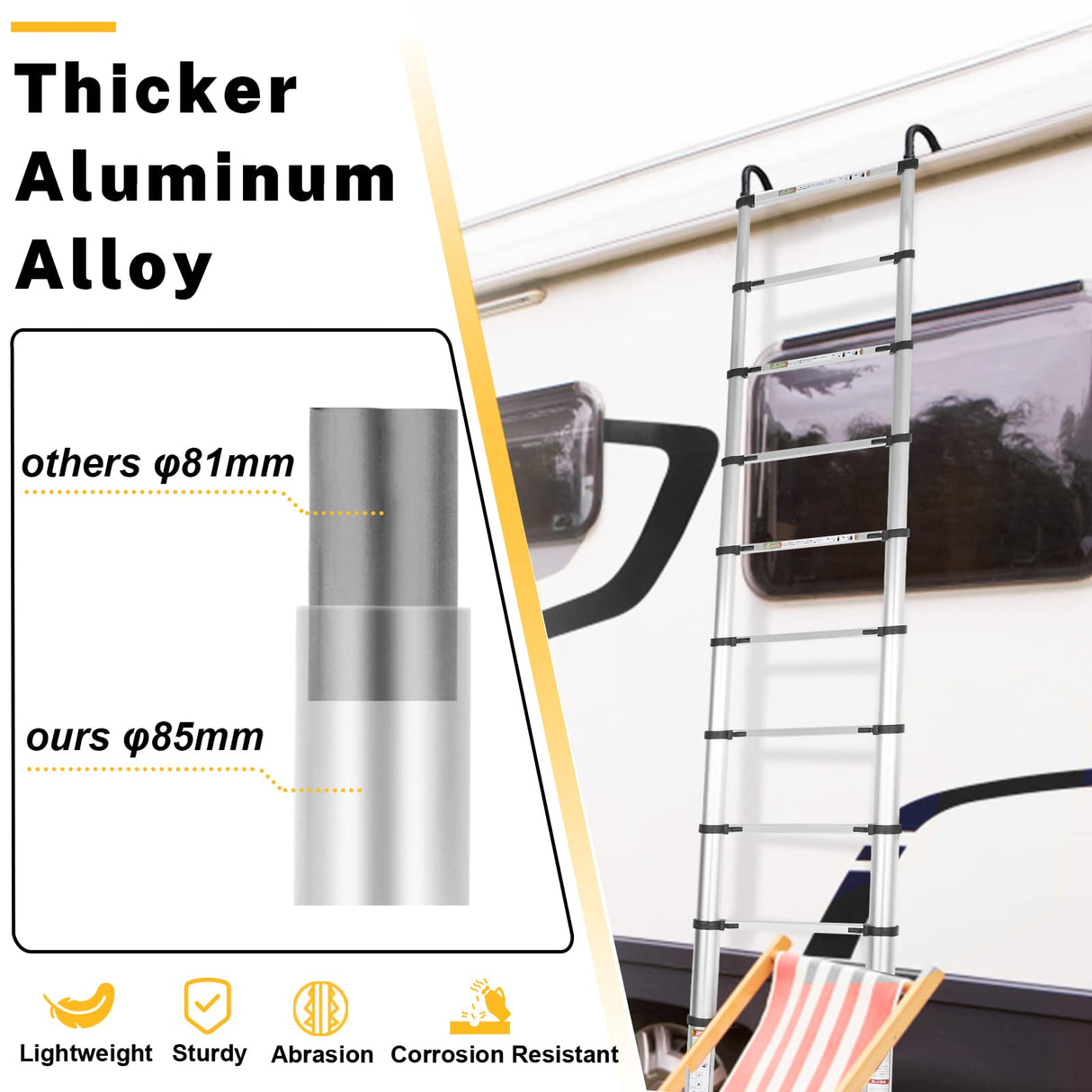 RIKADE Telescoping Ladder, 20.3 FT Aluminum Lightweight Collapsible Ladder with Detachable Top Hooks, 330 lbs Max Load, Extension Ladder for RV, Roof and Construction, Aluminum