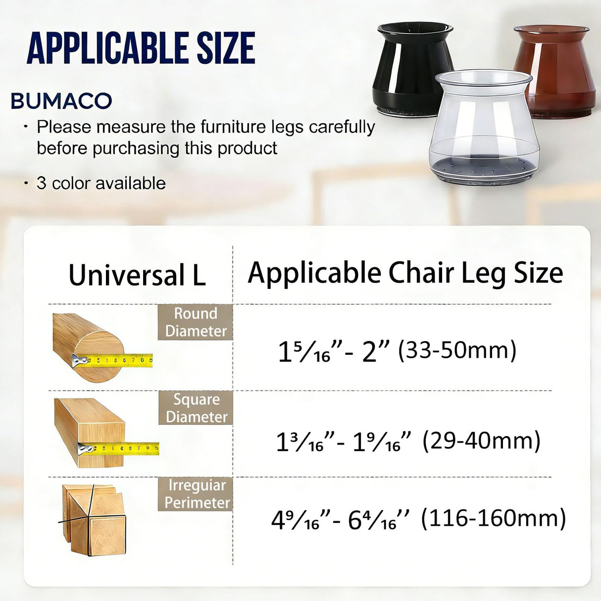 BUMACO 40Pcs Chair Leg Floor Protectors Chair Leg Protectors for Hardwood Floors Silicone Pads Covers to Protect Floors Universal L Clear Fit (1-5/16"~2")