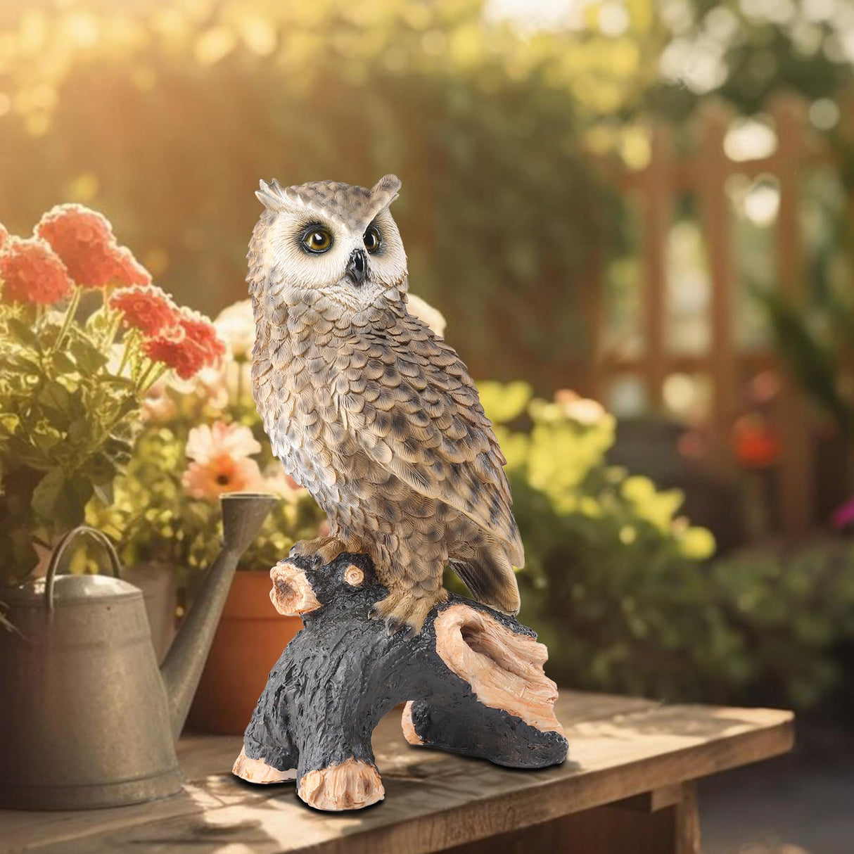 Ovewios Owl Garden Statue - Perching Forest Owl on Stump Resin Figurine for Home Indoor Outdoor Garden Patio Yard Decor