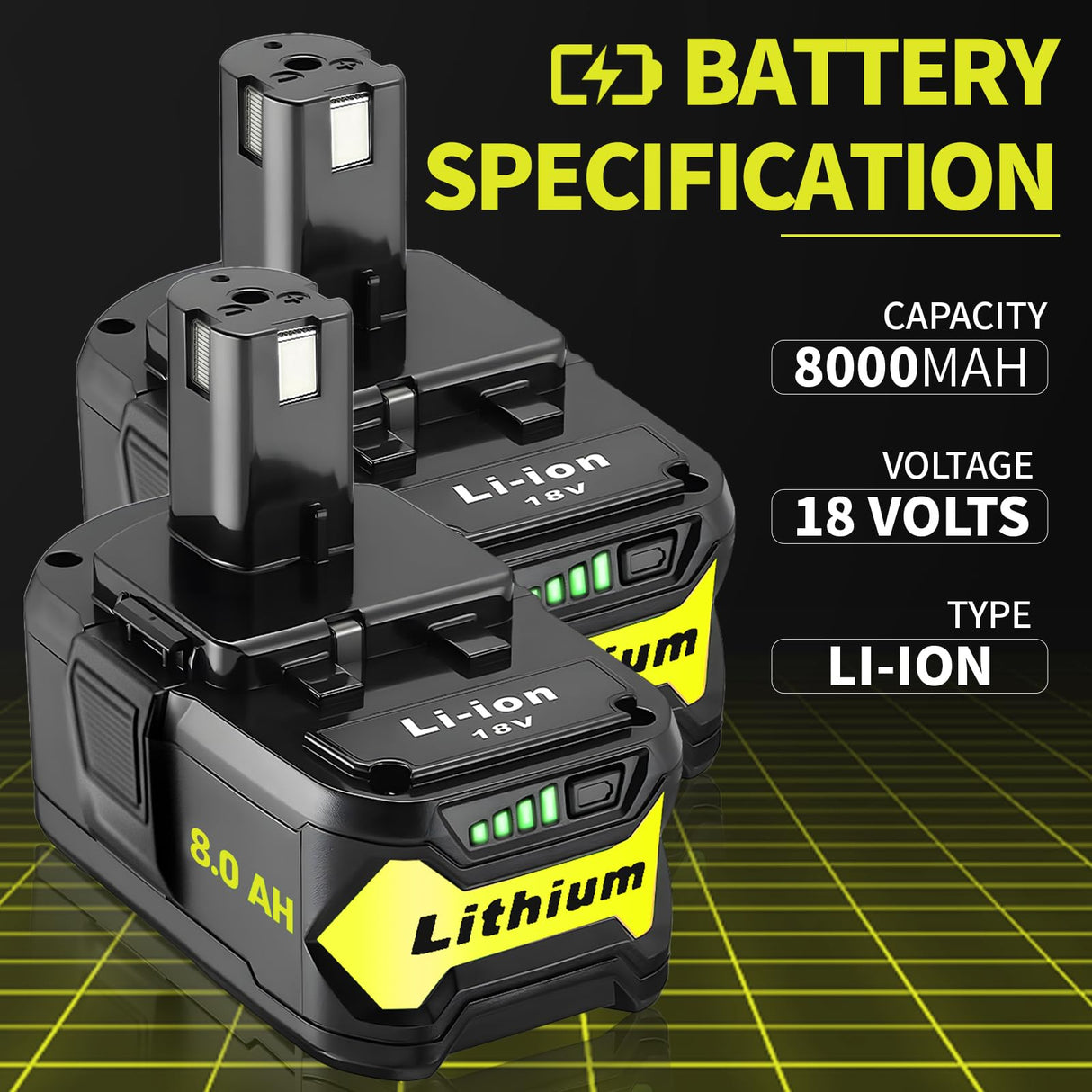 Ultraxxis 2 Packs 8.0Ah High Capacity Replacement for Ryobi 18v Battery P108 P104 P105 P102 P103 P122 P109 Li-ION Compatible with Ryobi 18V ONE+ System Cordless Power Tools and Charger
