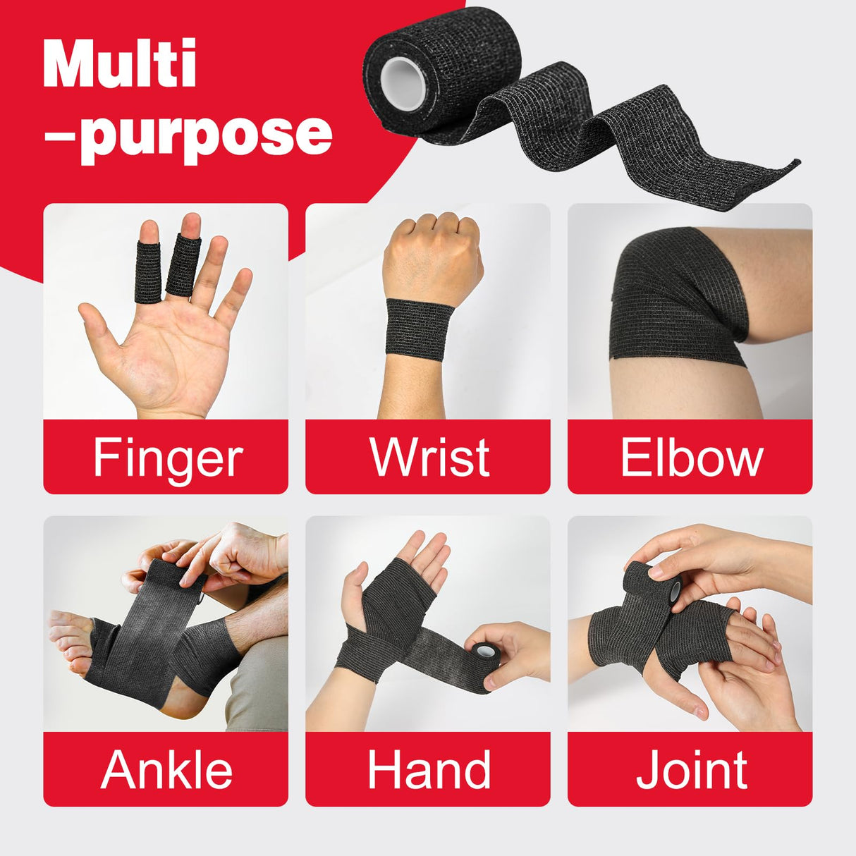 AZEN 40 Pack Self Adhesive Bandage Wrap Black, 2" X 5 Yards Black Athletic Tape, Vet Wrap, Tattoo Grip Tape Wrap,Ankle Tape, Cohesive Bandage Wrap