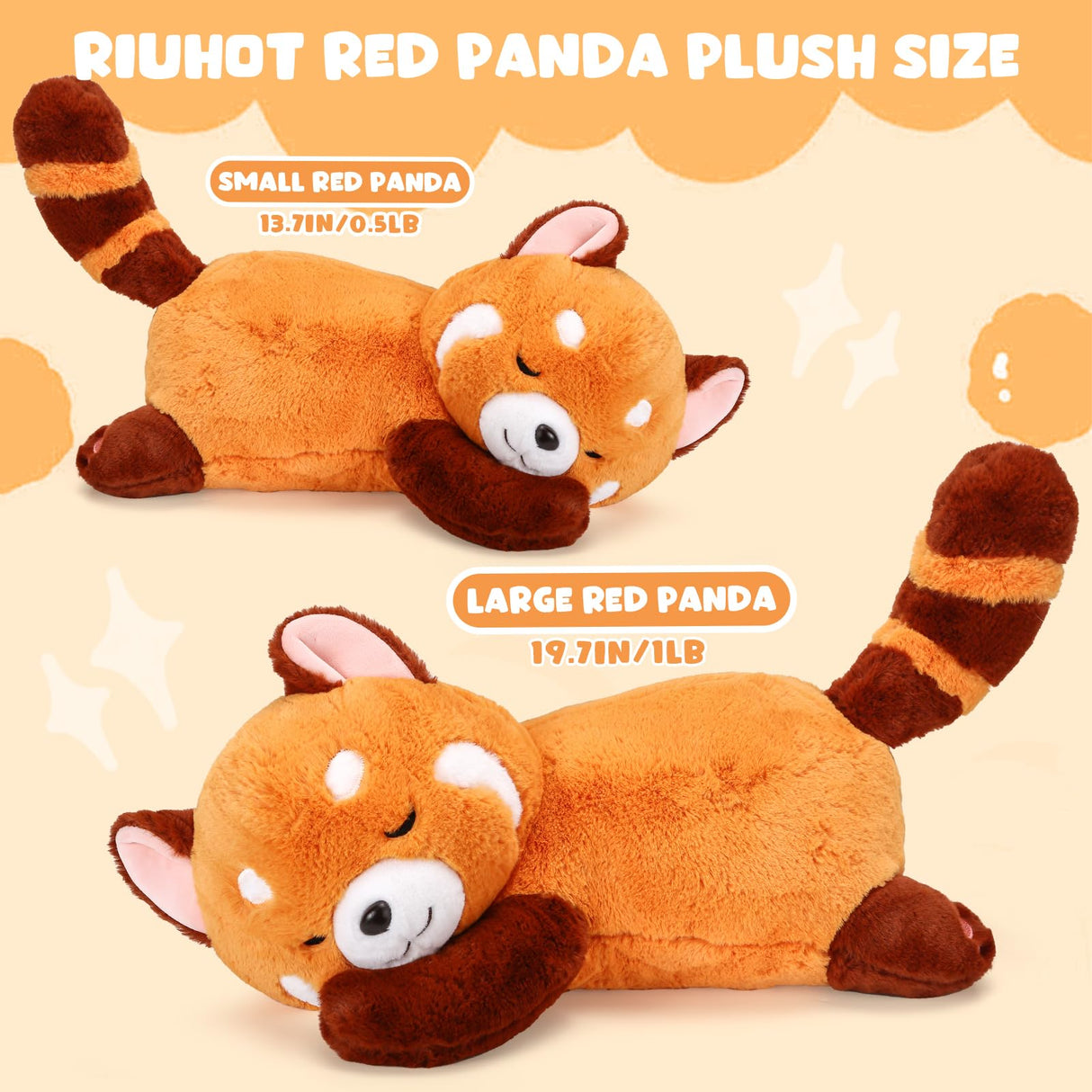 Riuhot Big Red Panda Stuffed Animal Pillow Cute Plush Toy Plushie Christmas Birthday Valentine's Day Gift for Girlfriend Kids Birthday 19.7" Red Panda Pillow