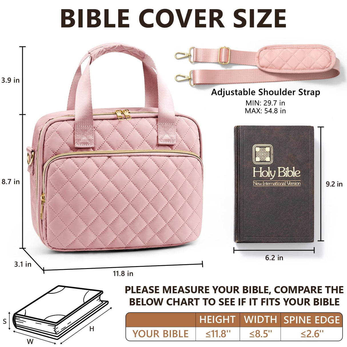 Bible Cover Case for Women, Large Bible Bag Bible Study Supplies Accessories Journaling Kit with Highlighters Tabs, Quilted Book Carrying Cases with Shoulder Strap, Christmas Christian Gifts for Women