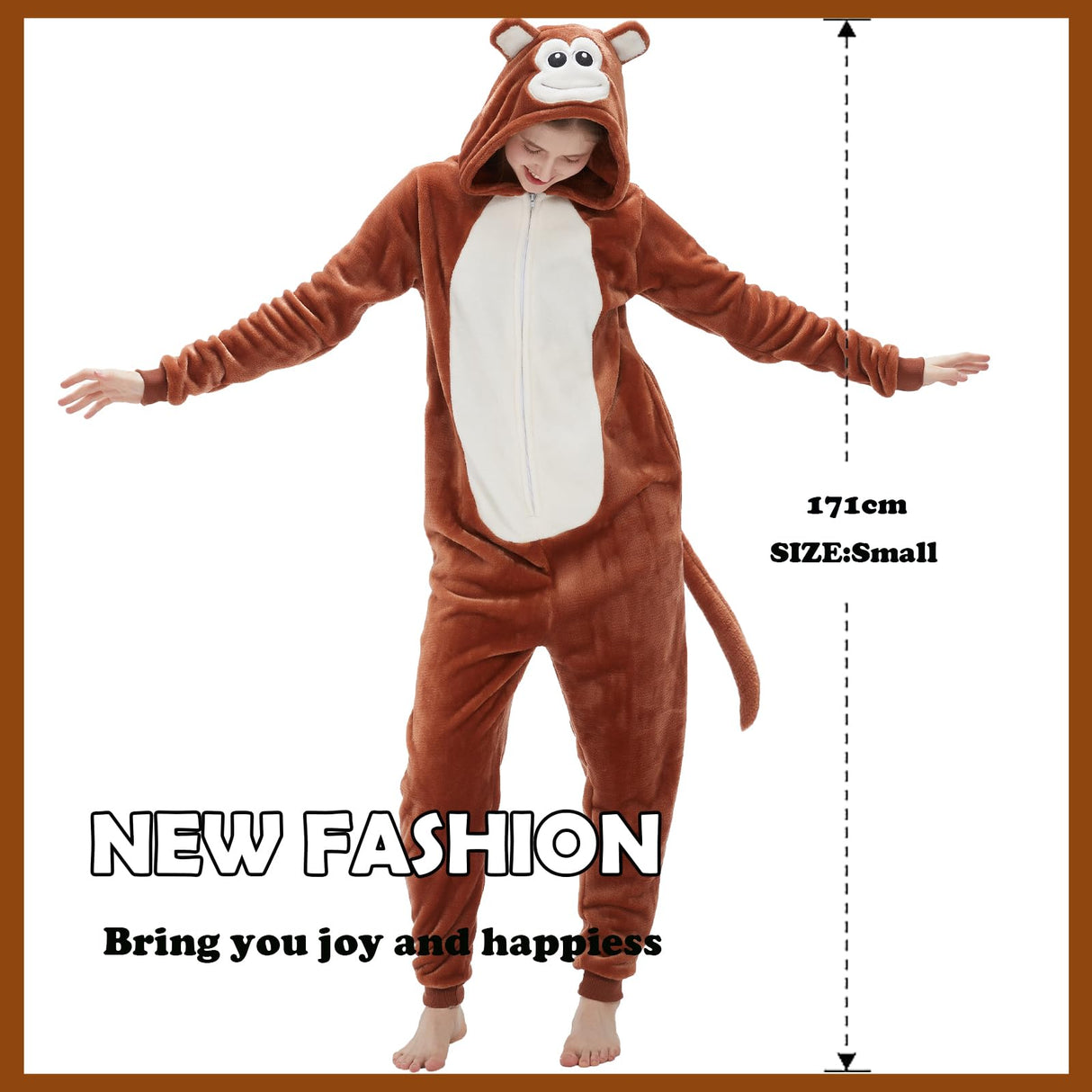 SWEETXIN Adult Unisex Brown Monkey Onesie Pajamas Halloween Christmas Cosplay Costume Suit for Women and Men (Small, Monkey)