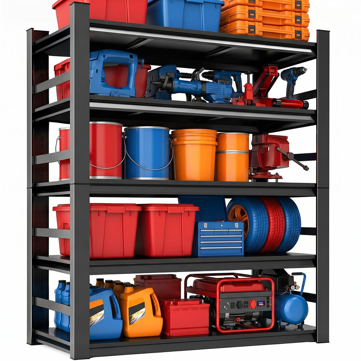 BEESTMUEBLE Garage Shelving, 3000 LBS Heavy Duty Metal Storage Shelves with Anti-Fall Rails, 5-Tier Adjustable Storage Rack for Garage, Warehouse, Basement, 35.4" W x 15.7" D x 72" H