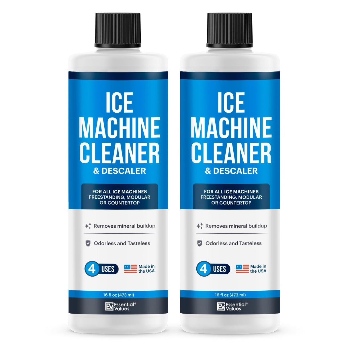 Essential Values 2-Pack Ice Machine Cleaner and Descaler 16 fl oz, Nickel Safe Descaler - Ice Maker Cleaner Compatible with All Major Brands (Scotsman, KitchenAid) - Manufactured in USA