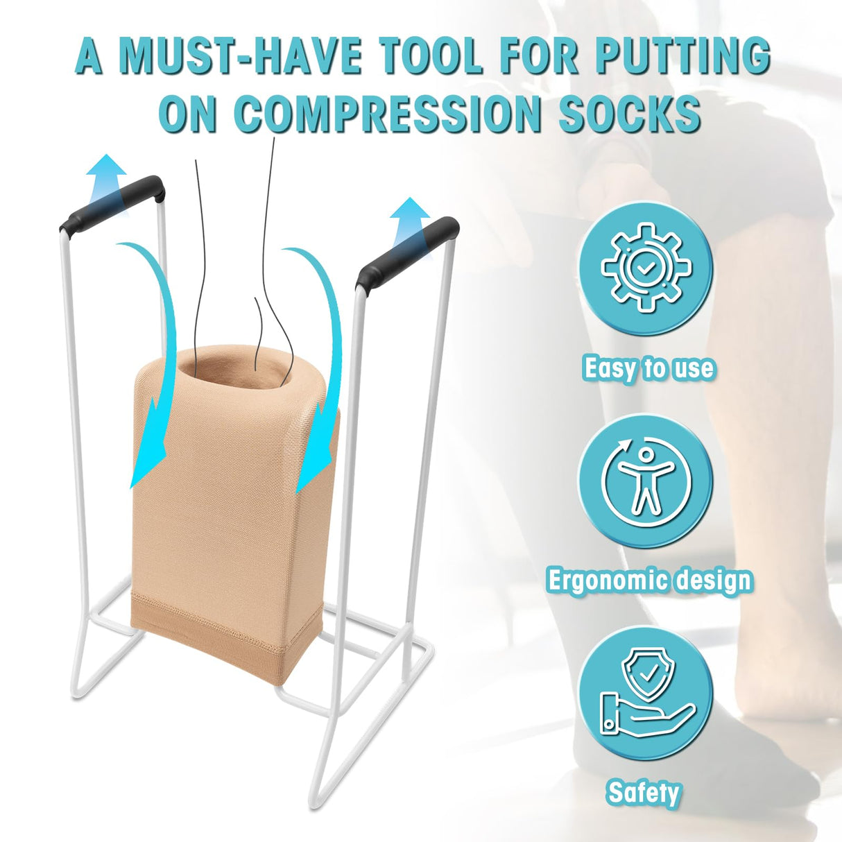 Zipcase Stocking Donner, Sock Aid Tool to Put on Compression Socks for Large Calves Less Than 18" in Circumference (Compatible for JOBST,SB SOX,CHARMKING,FITRELL,Bluemaple,COOLOVER) White