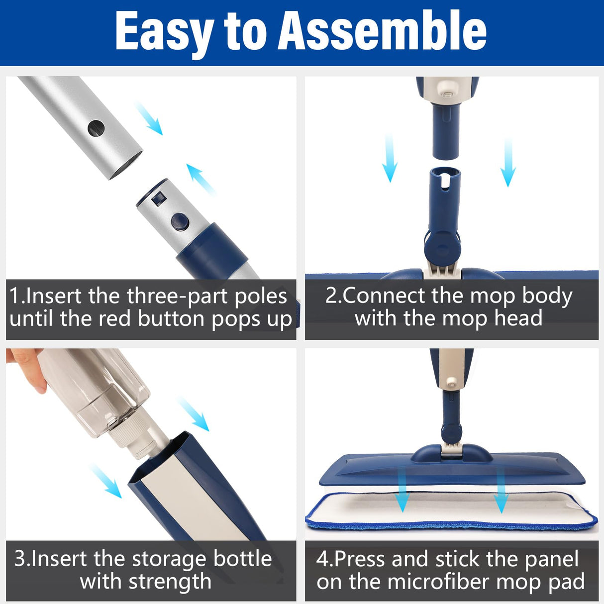 Wet Spray Mop for Floor Cleaning with 14 oz Bottle & 3 Microfiber Pads