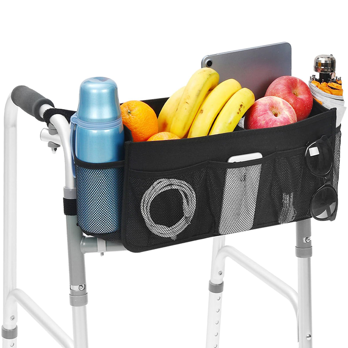 CTWWFS Upgrade Walker Basket with Cup Holder, Foldable Walker Storage Bag for Seniors with Big Capacity & Never Tipping Over, Best Gift for Family