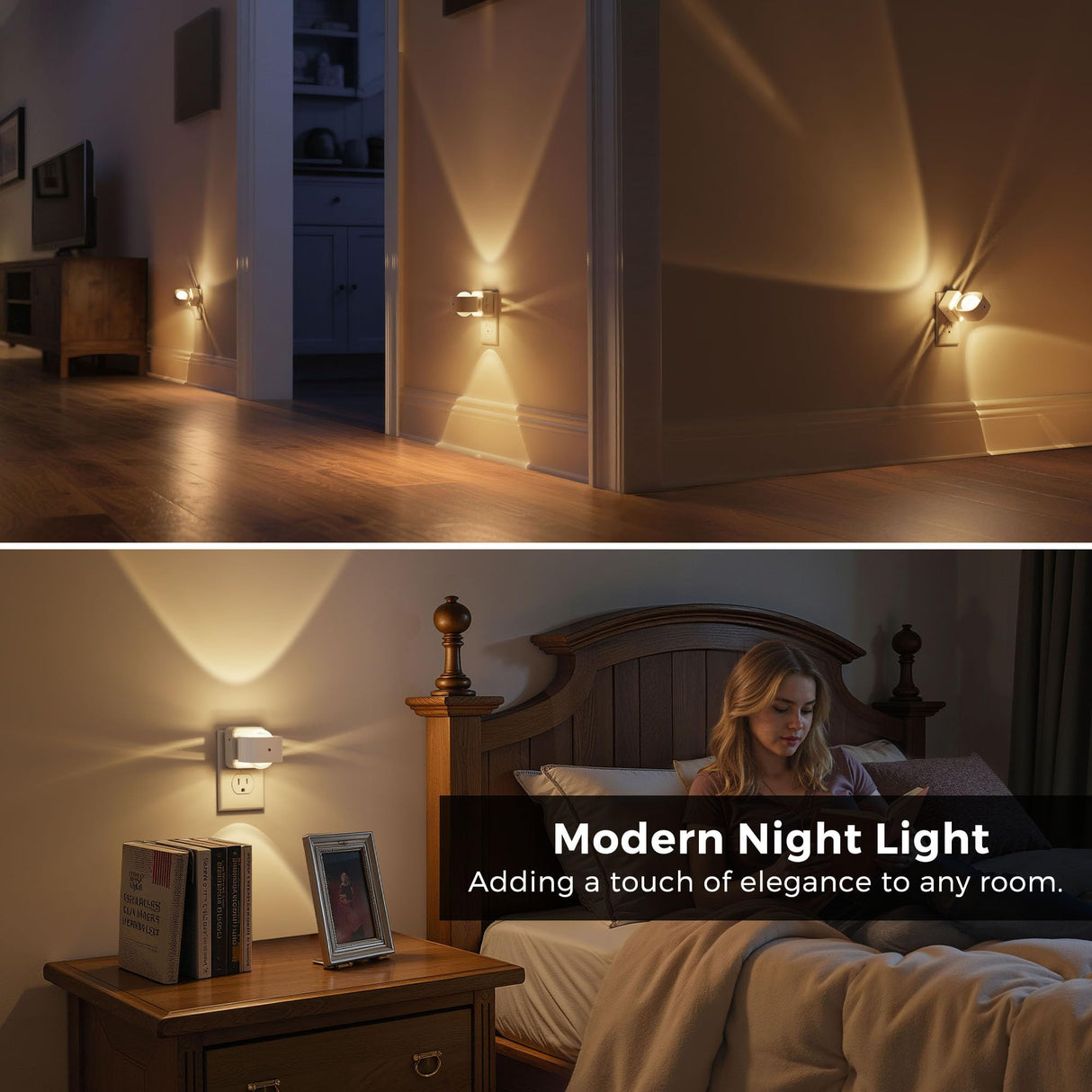 L LOHAS LED Night Lights Plug into Wall, Night Light Projector, Dusk to Dawn Sensor, Rotating White Nightlight for Kids, Soft White Ambient Lighting for Bathroom, Gaming Room, Gifts,2 Pack