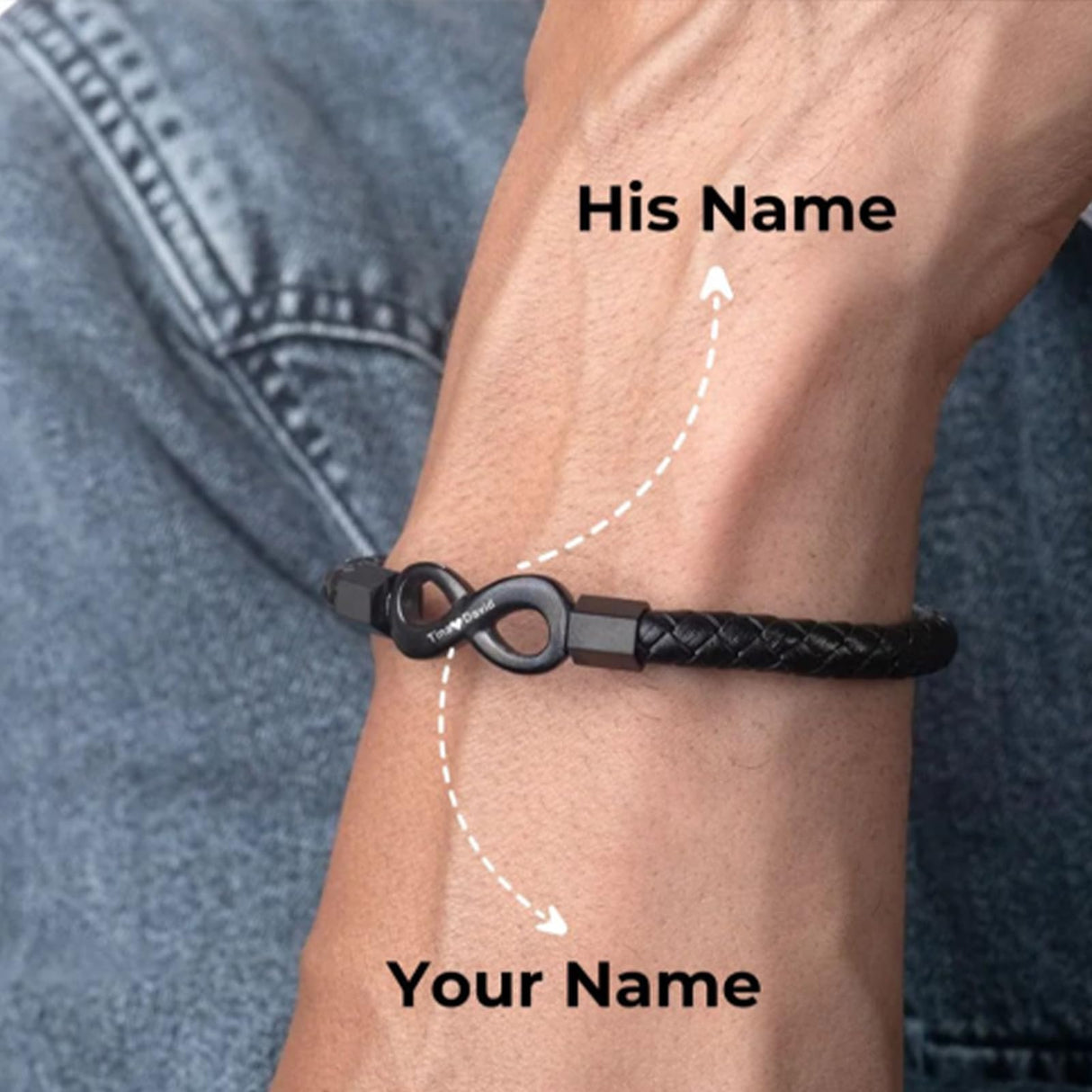 ziella To My Husband Bracelet,Dual Name Infinity Leather Bracelet,Personalized Custom Name Stainless Steel Bracelet Holiday Birthday for Him (9inch, 9inch)