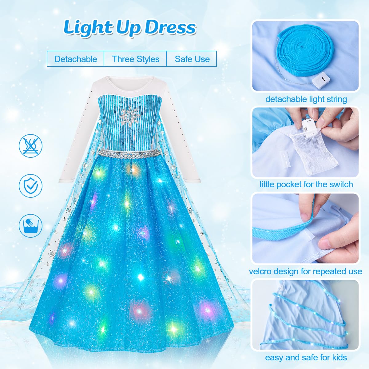Meland Princess Dress Up for Girls – Light Up Halloween Costume for Girls Age 3-10, Princess Toys for Christmas Birthday Gift(S,3-4 Years)