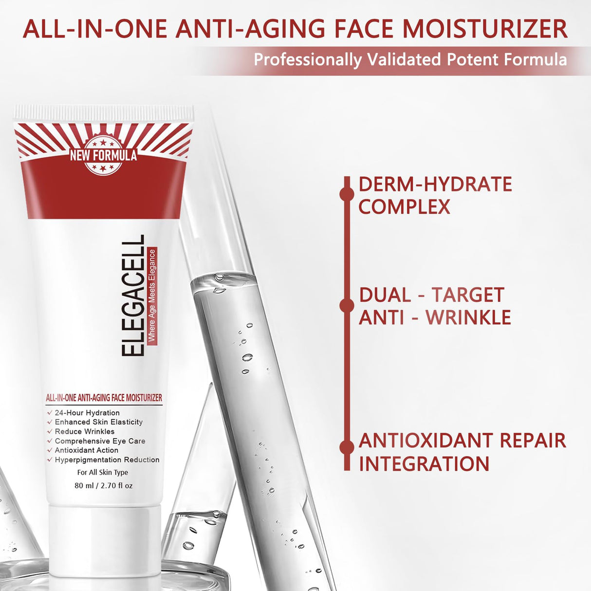 Elegacell Skincare All In One Anti Aging Treatment Face Moisturizer Skin Tightening Retinol Cream for Face - Suit for Men and Women 2.7 fl.oz