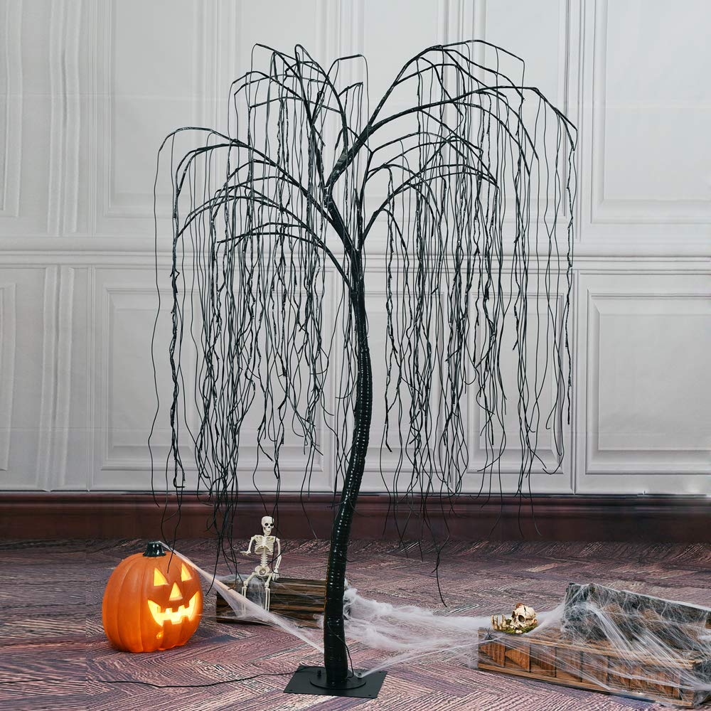 LIGHTSHARE 7 Feet Halloween Willow Tree with Spiders, 256 LED Lights for Home, Festival,Nativity, Party, and Christmas Decoration,Indoor Outdoor Use, Purple