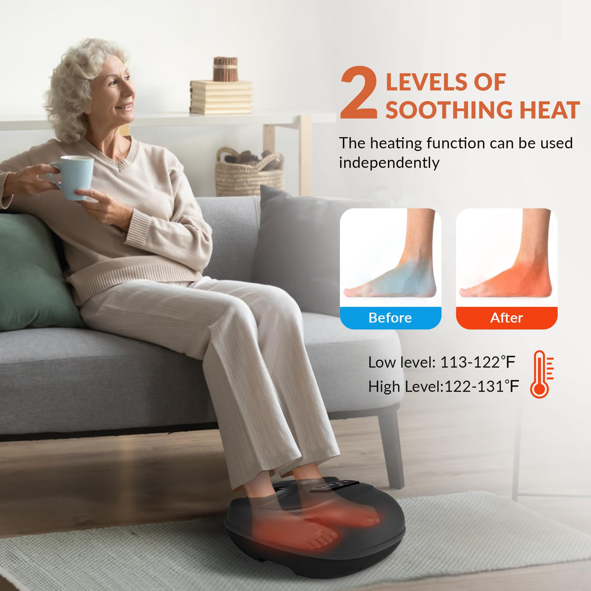 CILI Shiatsu Foot Massager Machine, Electric Heated Feet Massager for Plantar Fasciitis, Kneading Vibration Compression, Detachable Sleeve, Up to Men Size 13, Gifts for Dad Men