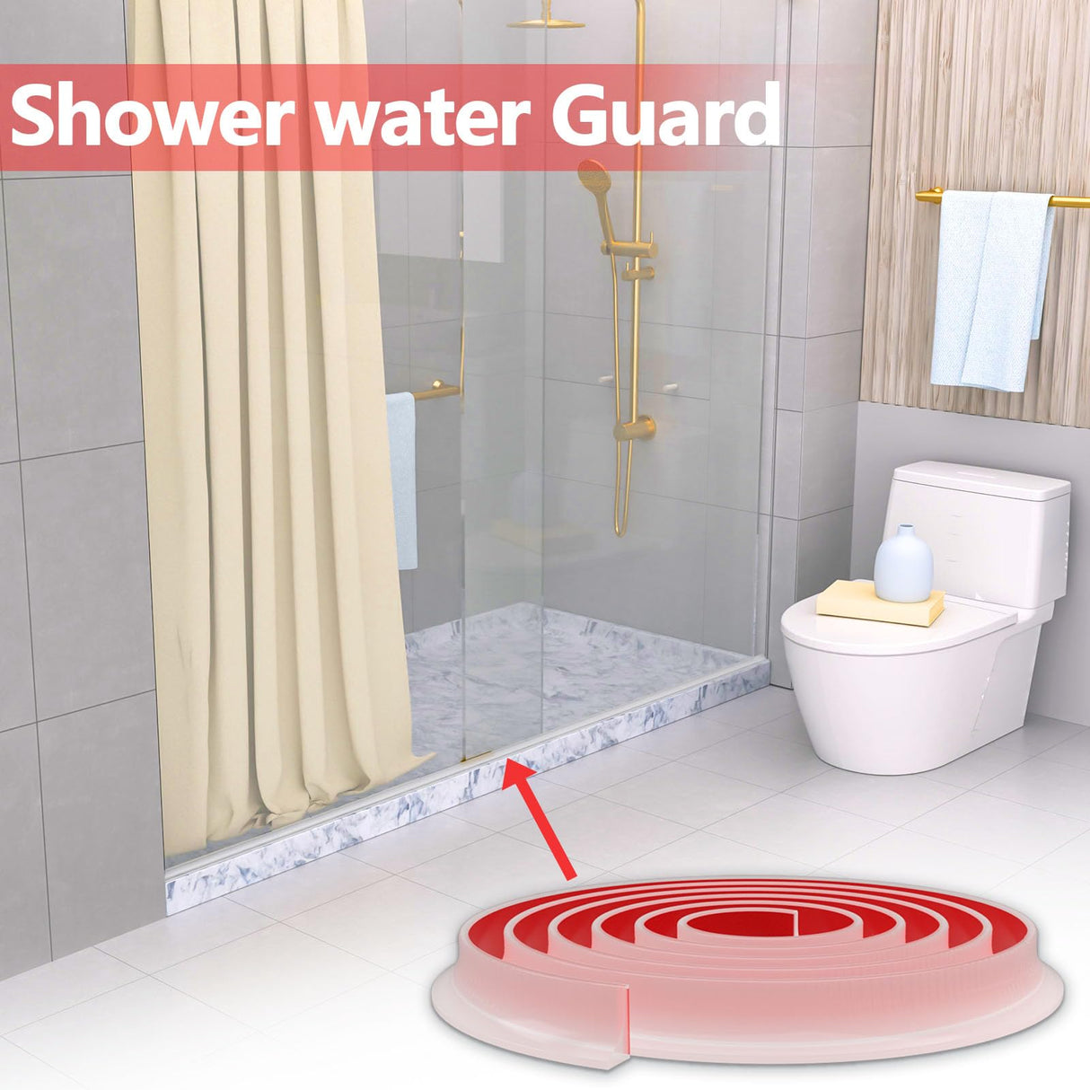New Collapsible Shower Threshold Water Dam, Self Adhesive Silicone Waterproof Barrier Bathroom and Kitchen Water Strip Dam Shower Guard for Dry And Wet Separation Caulk Seal Strip Edge Trim(TM)