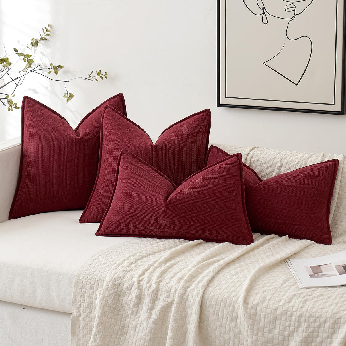 MIULEE Pack of 2 Christmas Burgundy Decorative Pillow Covers 18x18 Inch Soft Chenille Luxurious Couch Throw Pillows Farmhouse Cushion Covers with Elegant Design for Sofa Bedroom Living Room Decor