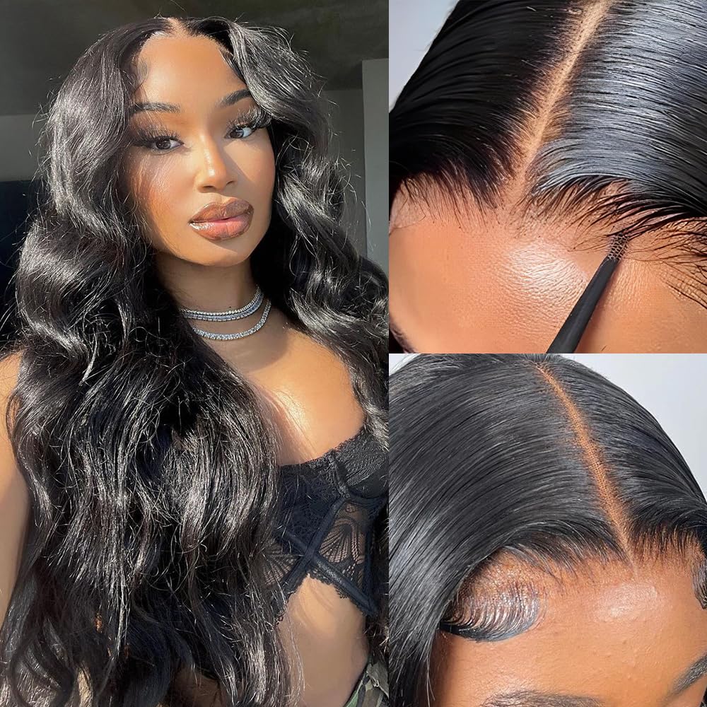 Daveila Body Wave Glueless Wig Human Hair Pre Plucked Pre Cut Glueless Lace Front Wig Ready to Wear 6x4 Body Wave Closure Wig Human Hair 180% Density Body Wave Pre Plucked Human Hair Wig Lace 22 Inch