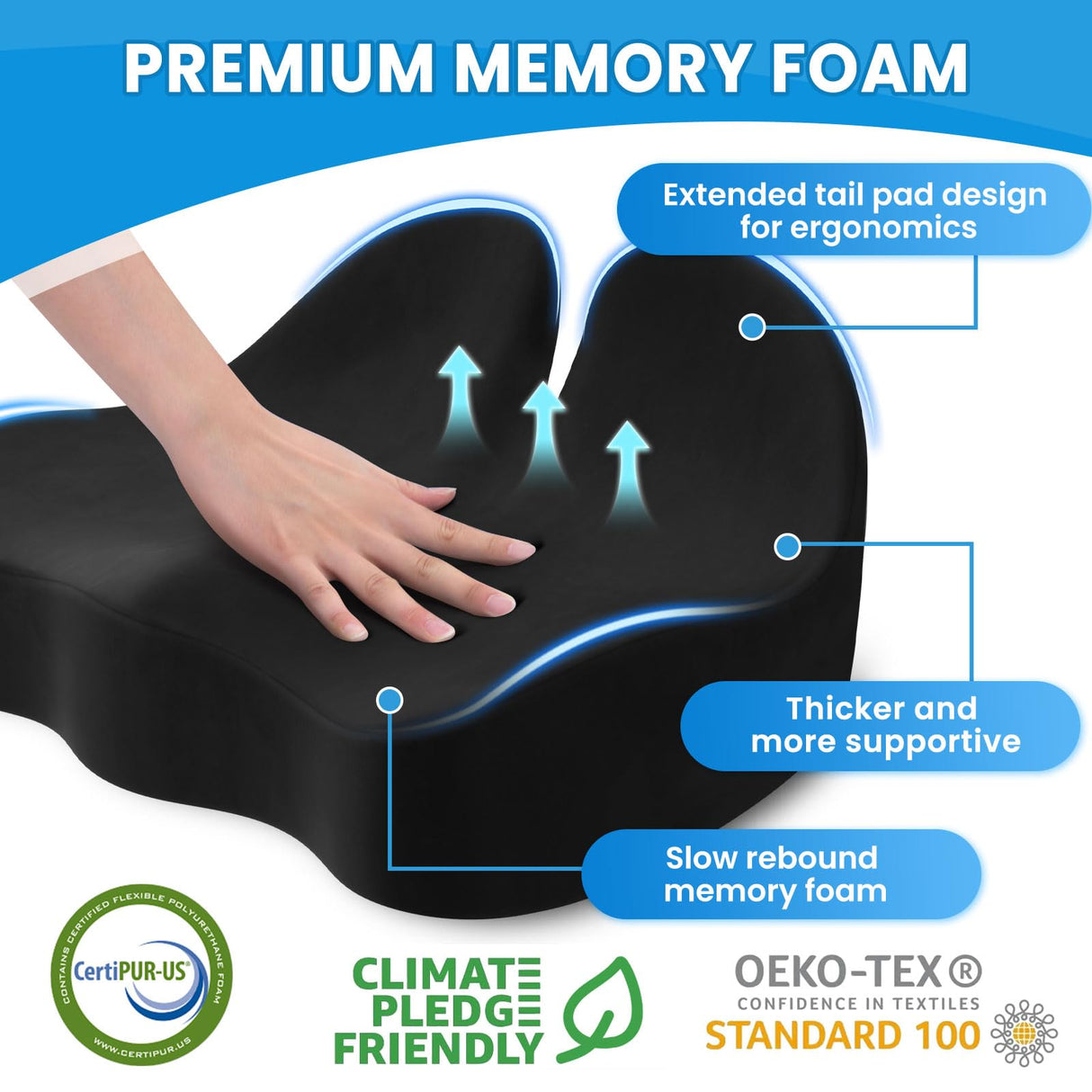 CushZone Seat Cushion, Memory Foam Office Chair Seat Cushion for Office Chairs/Car/Long Trip/Desk Chair/Gaming, Extra Large Size for Sciatica & Hip & Tailbone Pain Relief, Sciatica Support (Black)