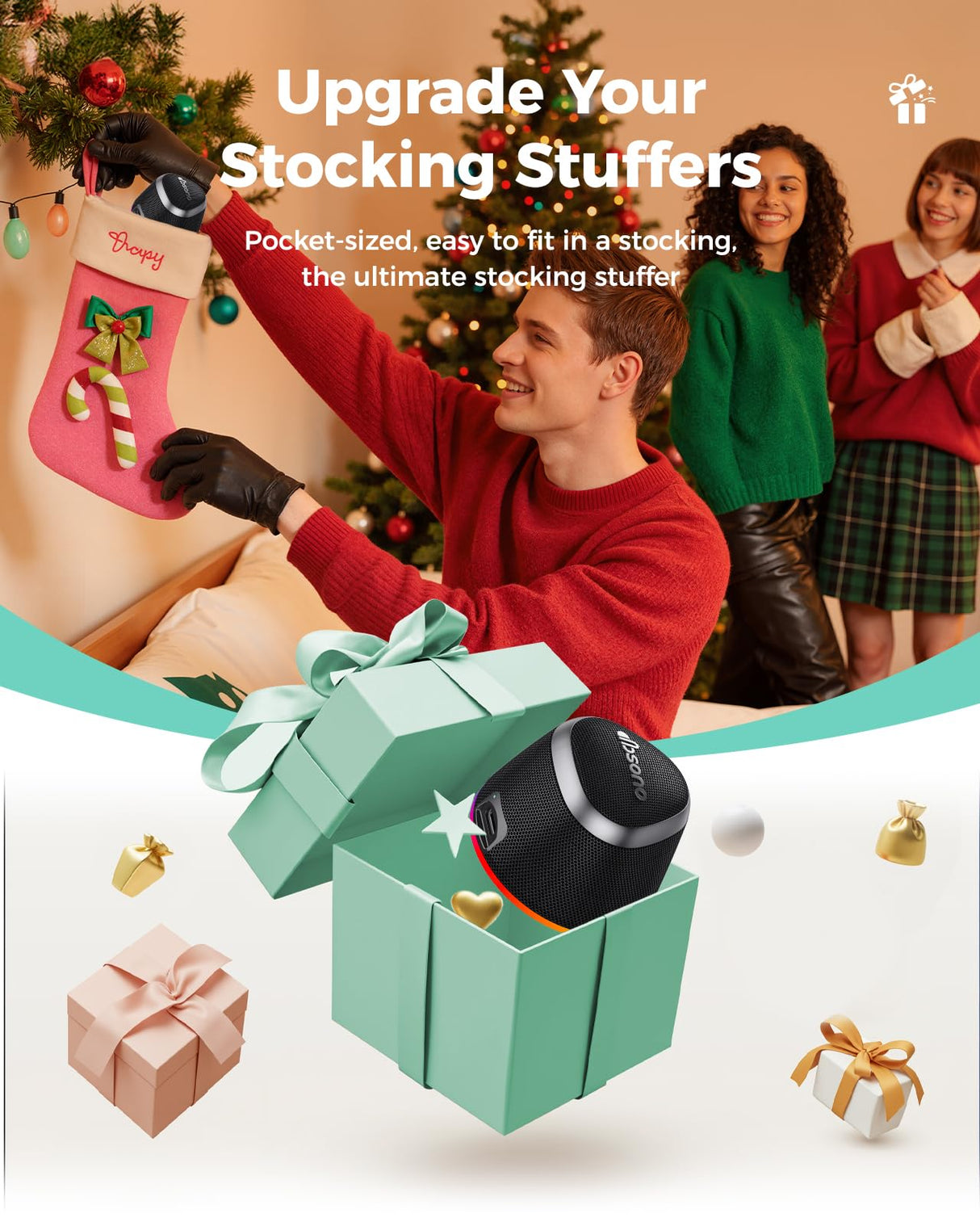 Stocking Stuffers for Men Women Teens: White Elephant Gifts for Adults HD Sound Bluetooth Speaker with Phone Stand, Cool Gadgets, Christmas Birthday Anniversay Gifts Ideas Girl Trendy Stuff-Black