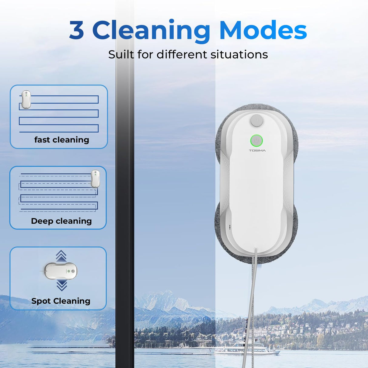 Tosima W5 Window Cleaning Robot, 6400Pa Max Adaptive Suction, Auto-Spray Smart Window Cleaner with Triple Safety System, Intelligent Navigation, Remote Control, for All Smooth Surfaces, White