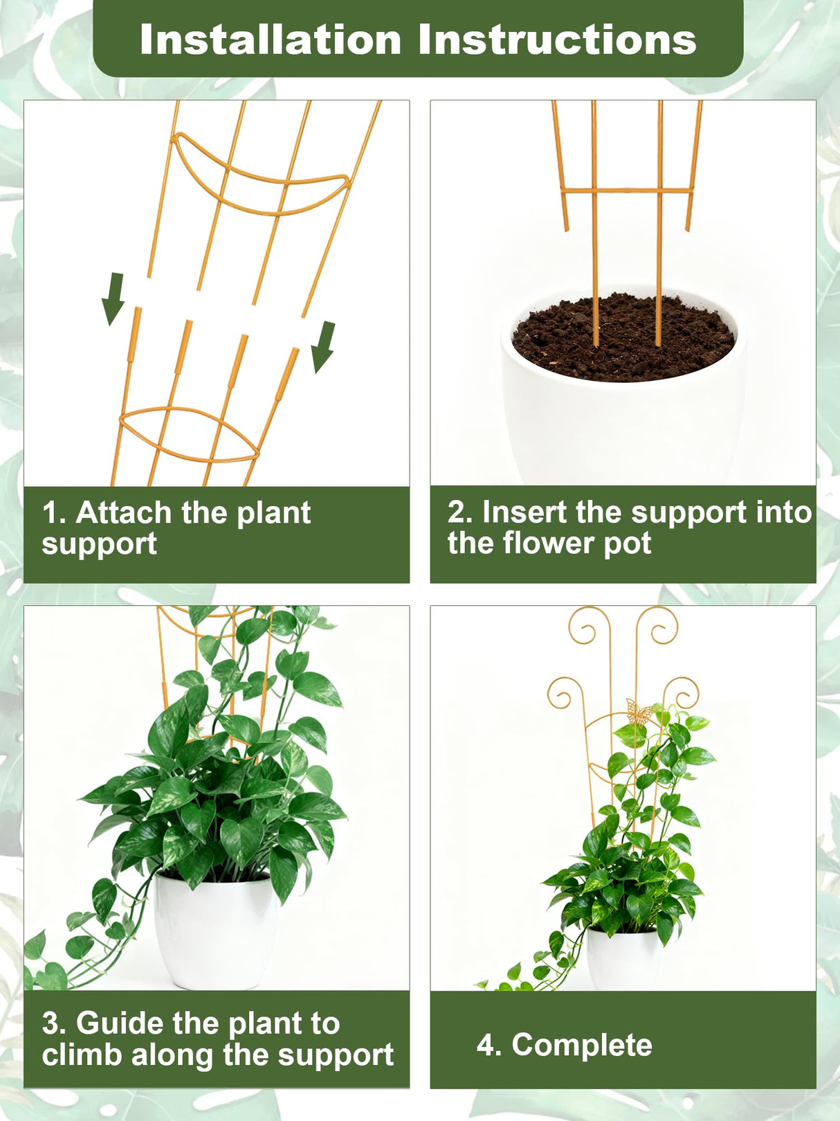 Whtawtaw 4Pcs 30" Indoor Plant Trellis for Potted Plants, Gold