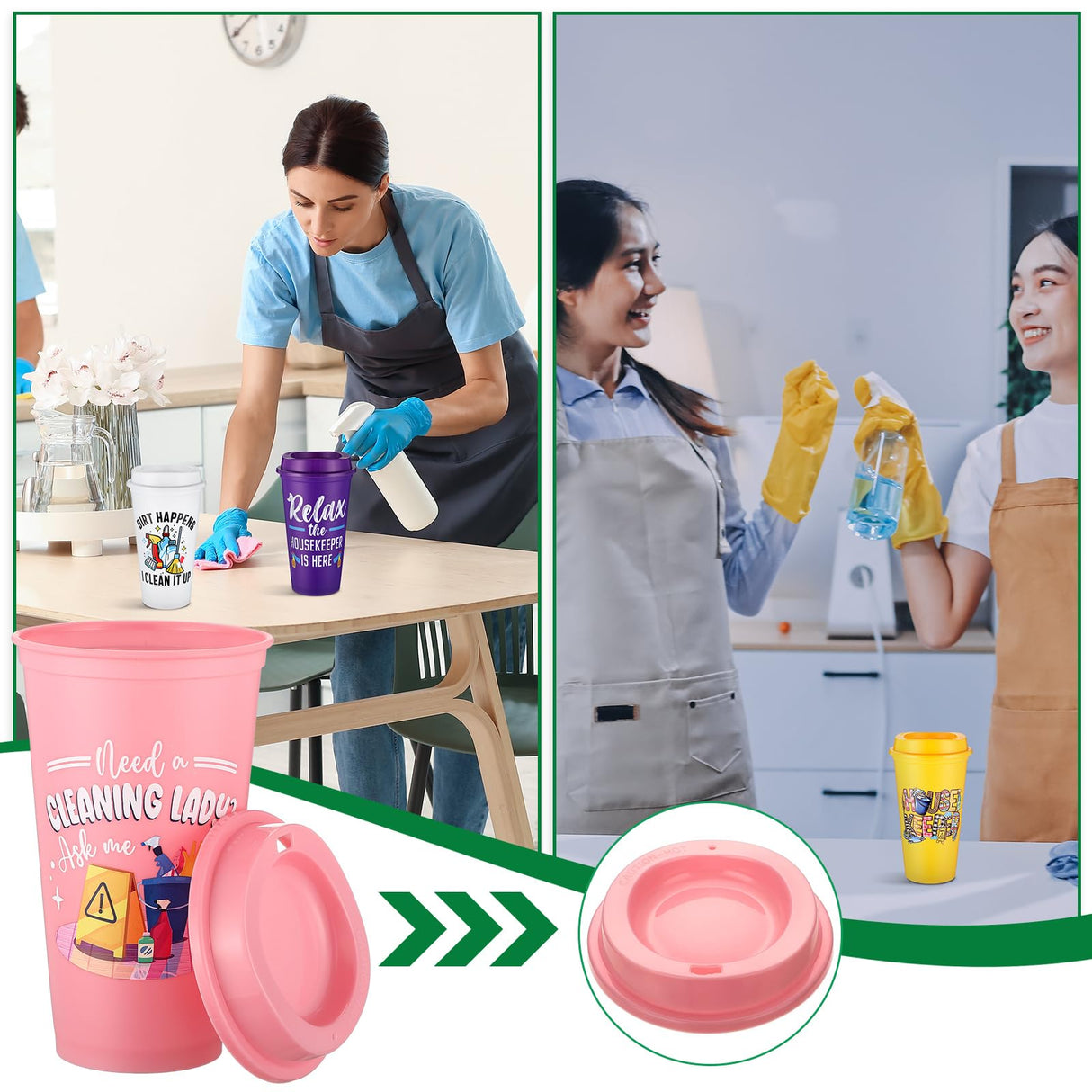 SiliFine 12 Pcs Housekeeping Appreciation Gifts Bulk 16 oz Tumbler with Lids Housekeeper Thank You Cups Reusable Travel Coffee Mug Housekeeper Christmas Gifts for Staff House Cleaner Domestic Worker