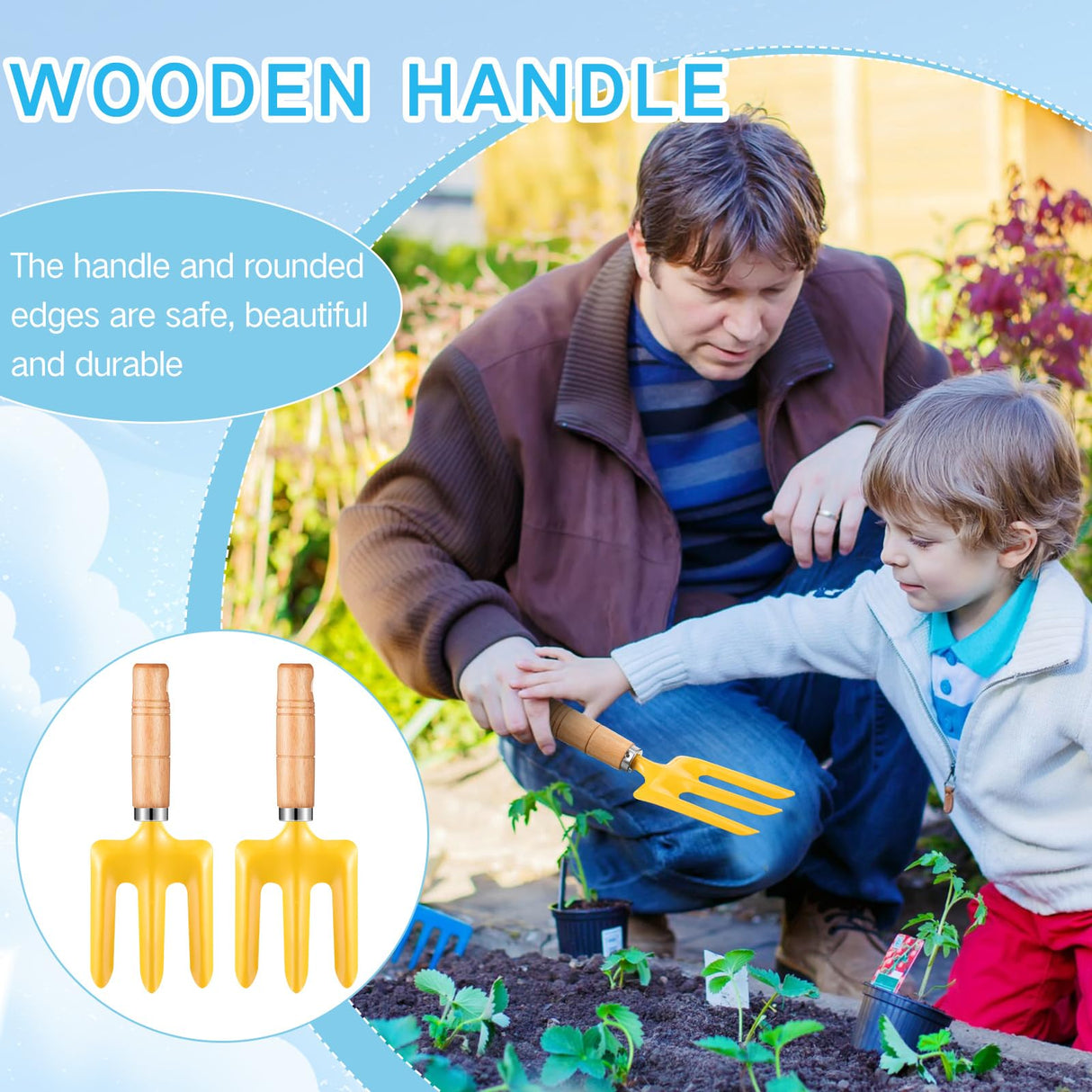 Motionchic 24 Pcs 8" Kids Gardening Tools, Metal Beach Sandbox Digging Toys with Wooden Handle, Including Shovel, Rake, Fork and Trowel, Garden Sand Snow Tools for Children Gift Outdoor Gardening