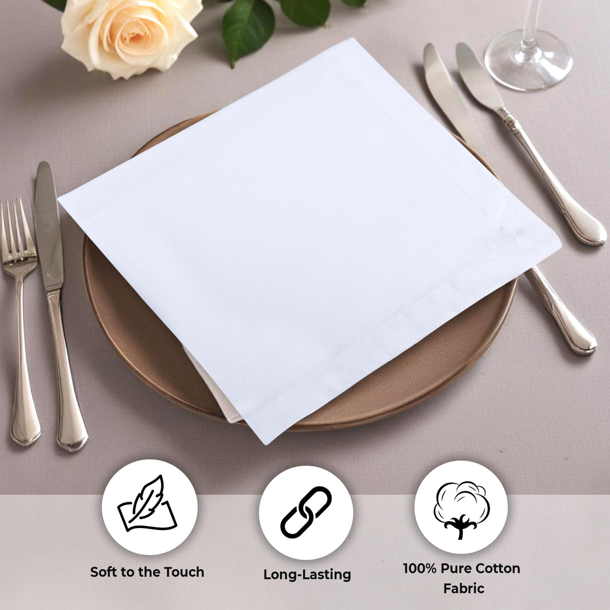 Urban Villa White Cloth Napkins Set of 12 100% Cotton Dinner Napkins Cloths Washable 20”x20” Absorbent Soft Durable Reusable-Ideal for Everyday Use Parties Wedding Thanks Giving Christmas Halloween