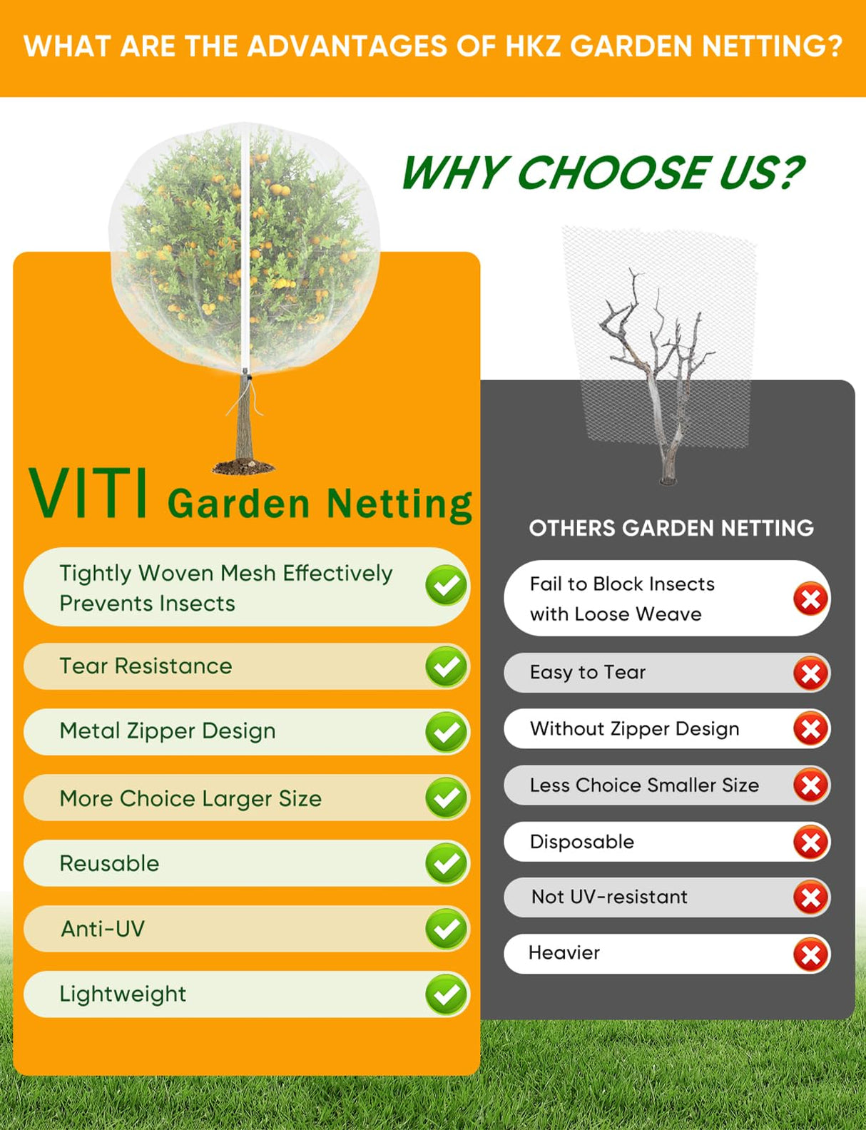 VITI Fruit Tree Netting for Cicadas - with 2Pcs 8Ftx5.3Ft Zipper&Drawstring Protection for Your Fruit Trees Garden Bird Netting Covers Blueberry Bush Tomato Bug Plant Protection Cherry Apple Tree