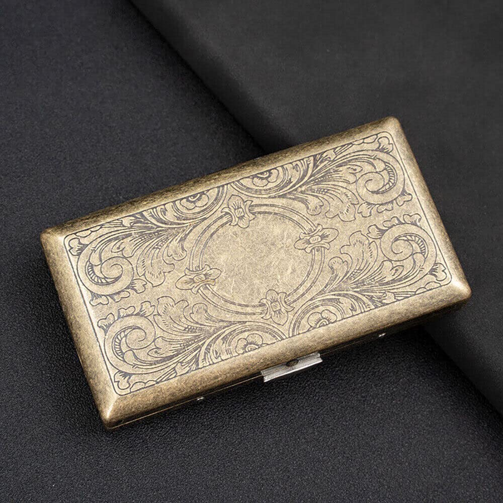 Cigarette Case Victorian Style Metal Holder for Regular, King and 100's Size Pocket Protective Security Wallet (ES100-AB, Antique Brass)