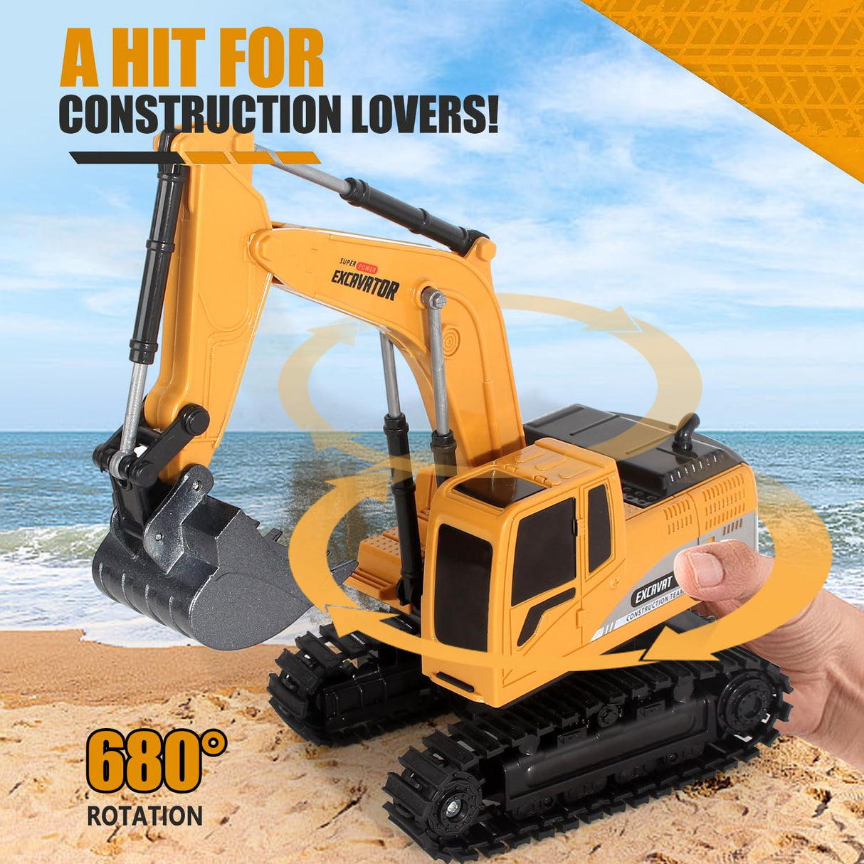 Jiakora Remote Control Excavator Toys for Boys, RC Excavator Toy for Boys 3 4 5 6 7 8 Year Old Kids Christmas Birthday Gift,RC Digger Truck Construction Vehicles with Metal Shovel & Light