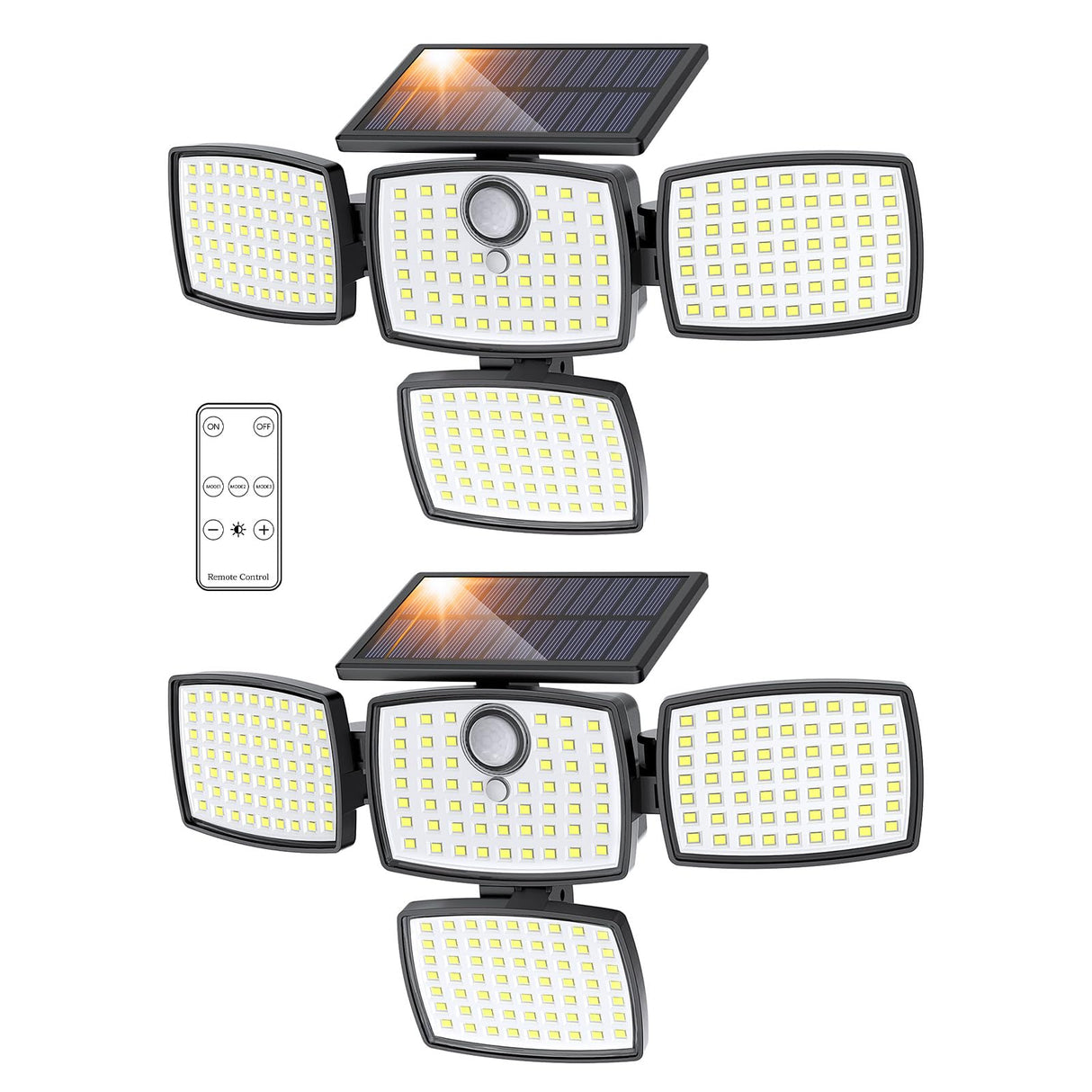 Onforu Solar Lights Outdoor 3000LM 4 Heads Motion Sensor Outdoor Lights, Remote Control, 3 Mode, Solar Security Wall Lights, IP65 Waterproof Flood Lights, Garden, Backyard, 2 Pack