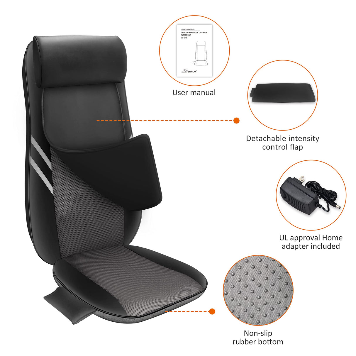 Snailax Back Massager with Heat,Shiatsu Massage Seat Cushion,8 Flexible Nodes for Full Back Massage Chair Pad,Chair Massager for Office,Gifts