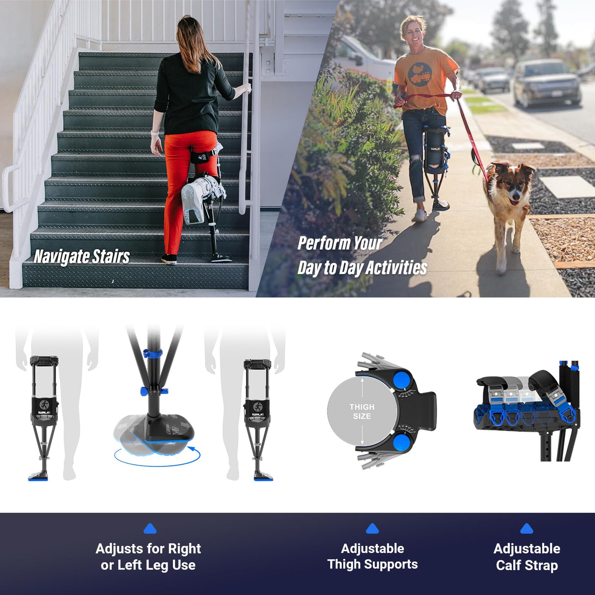 iWALK3.0 – The Original Hands Free Knee Crutch - Alternative to Crutches and Knee Scooters - iWALK Replaces Crutches for Adults - Peg Leg Crutch For Lower Leg Injuries Only
