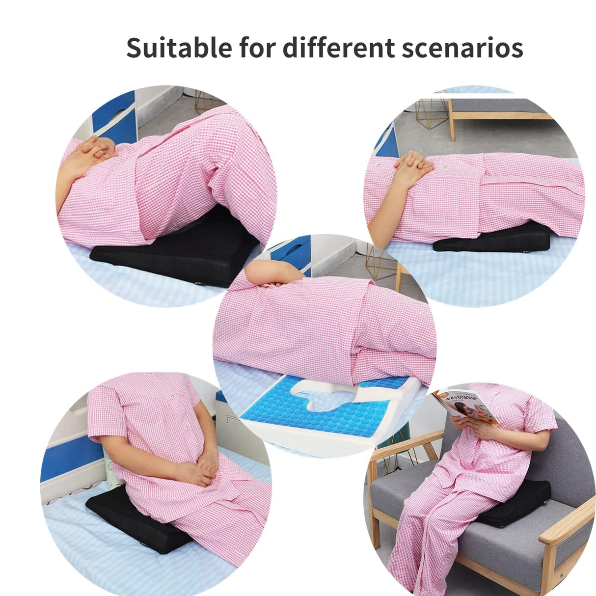 Hapeisy Bed Sore Cushion for Butt, Breathe Freely Fiber Bedsore Pressure Relief Pillow, T Shaped Opening Triangular Slope Design, Anti Decubitus Cushion for Elderly, Bedridden, Disabled