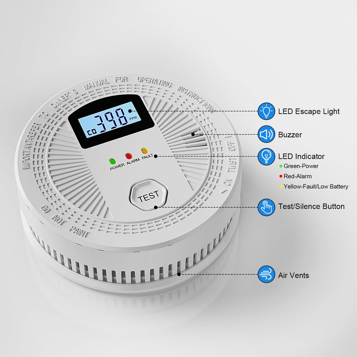 Combination Carbon Monoxide and Smoke Alarm with Digital Display, Battery Operated Smoke and Carbon Monoxide detectors 1-Pack