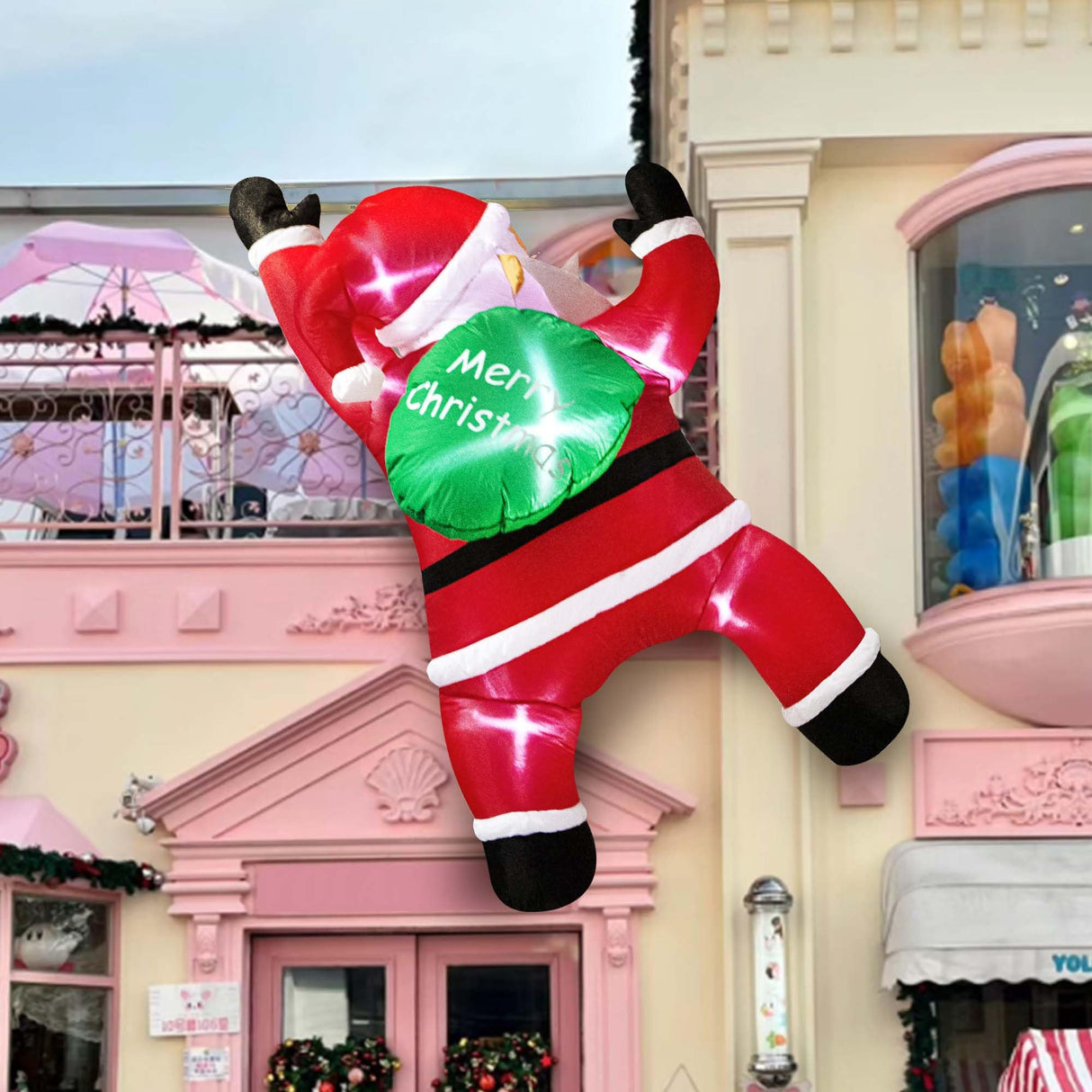 TwoBees 6FT Christmas Inflatables Outdoor Decorations Joy Hanging Santa Claus Gift Bag, Very Bright LED Lights Blow Up Giant Christmas Decor for Indoor Yard Outside Fall Vacation Holiday Party Lawn